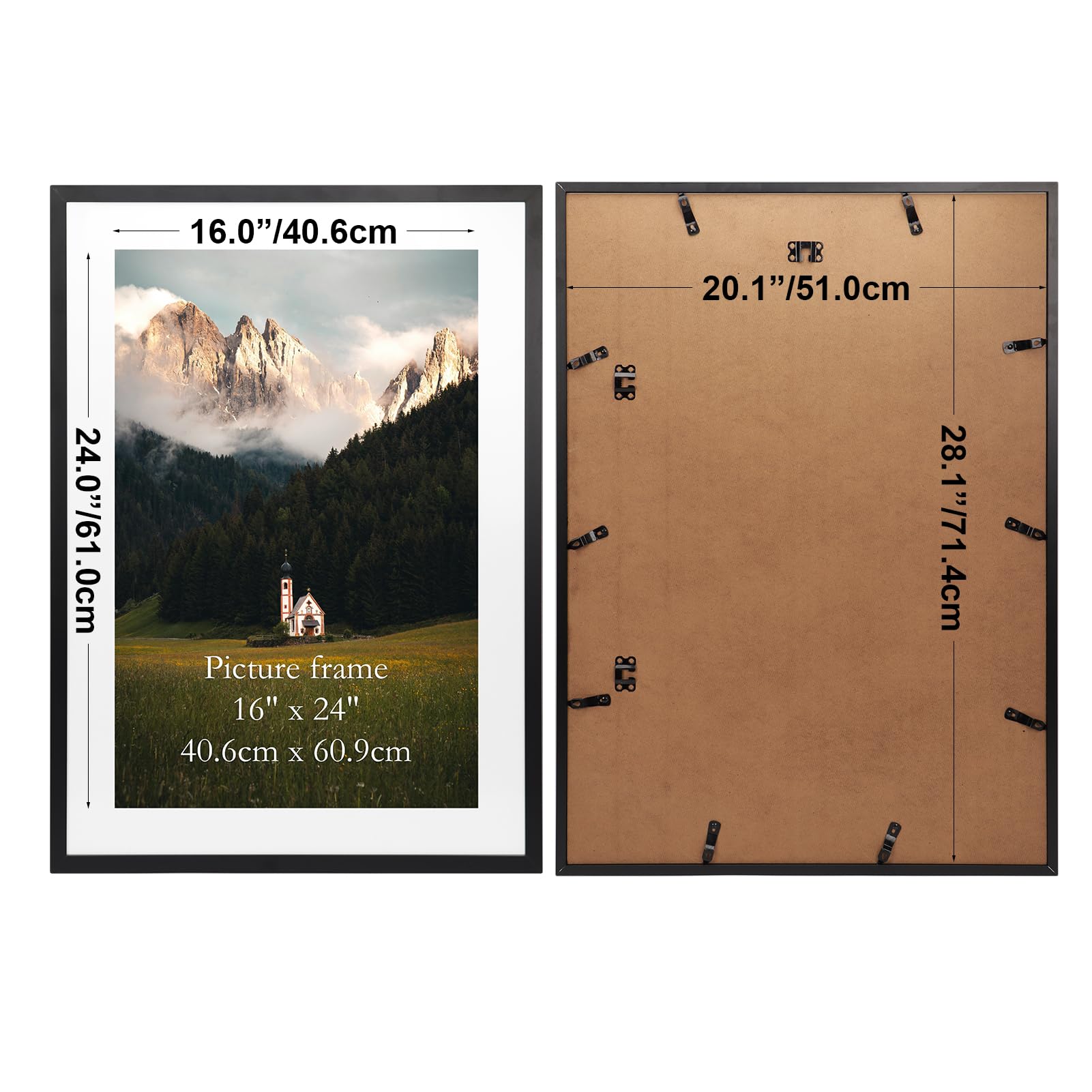 Giftgarden 16x24 Picture Frame with Mat Set of 4, 20x28 Frame Matted to 16x24 Poster for Wall Hanging, Black