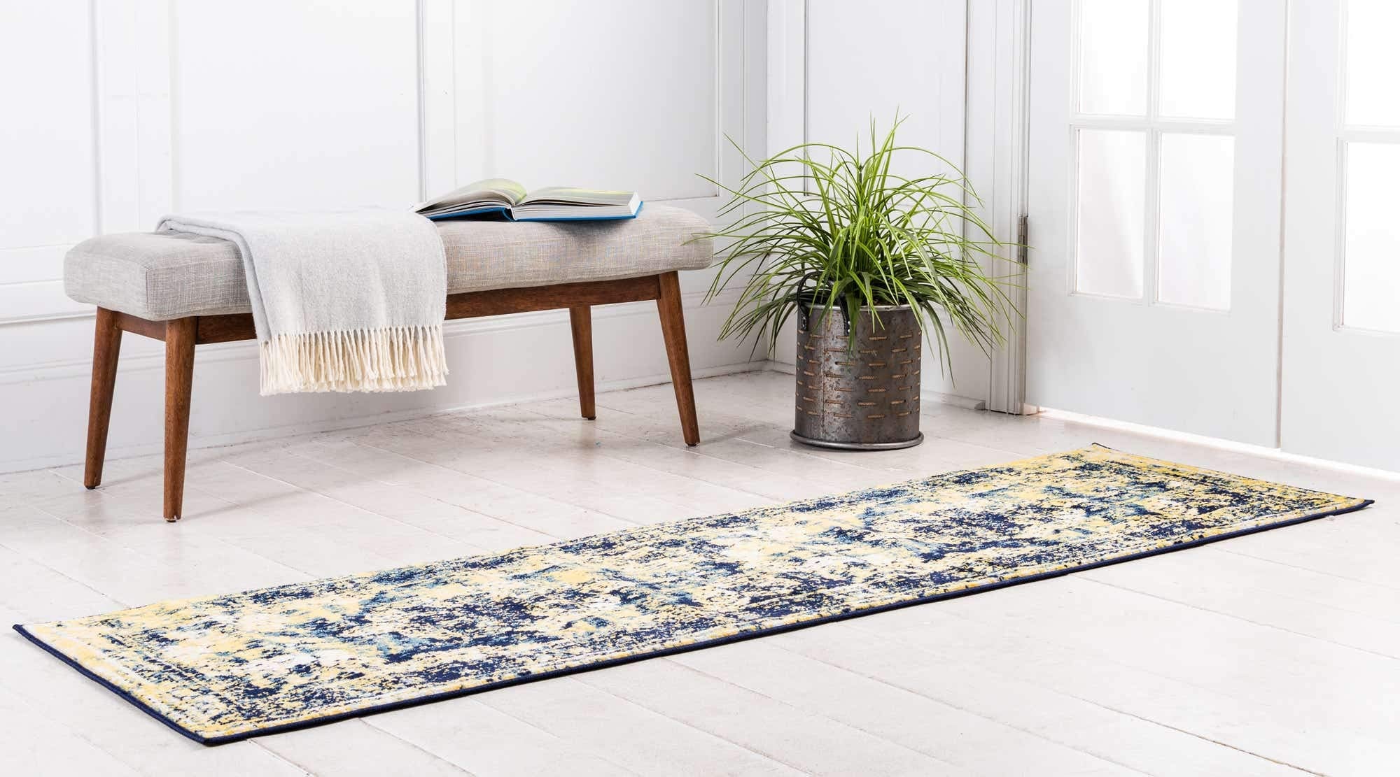 Unique Loom Sofia Collection Area Rug - Salle Garnier (2 x 6 7 Runner, Navy Blue/ Yellow)