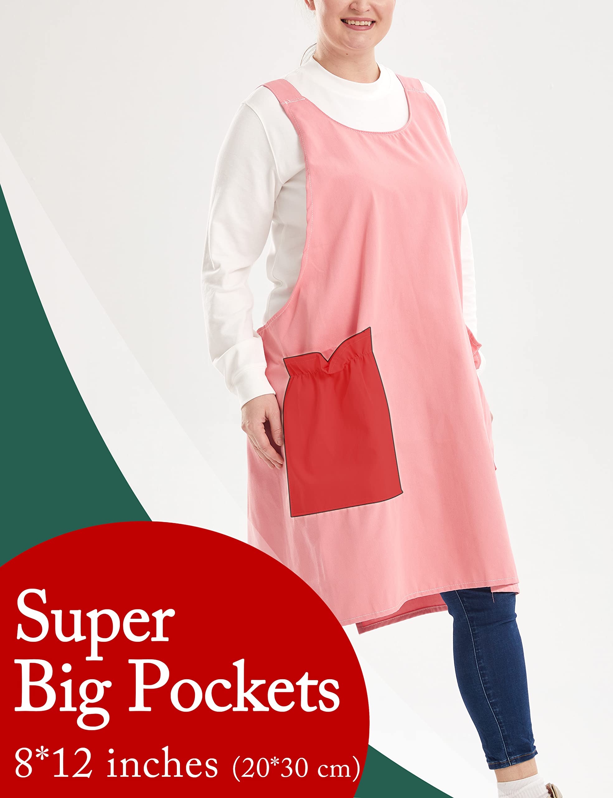 APRONNER Cross Back Plus Size Linen Aprons for Women with Pockets Blend Dress for Baking Cooking Gardening Works Pale Pink