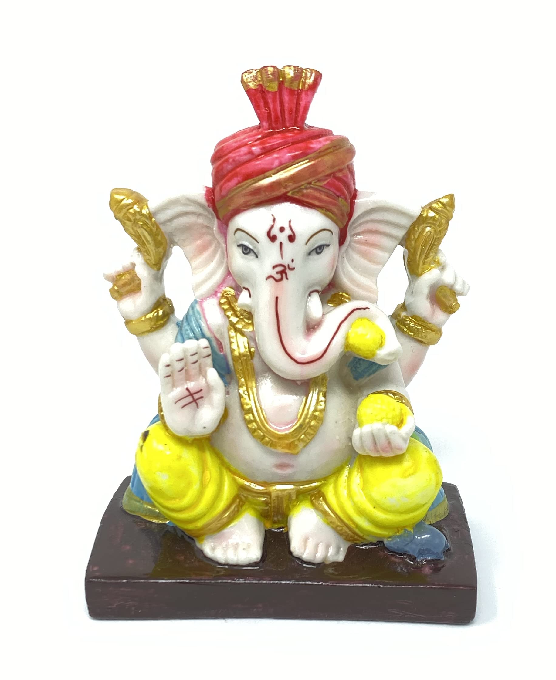 Mahant Ji Pure Siddha Polystone Marble Ganesha Idol Or Ganesh Ji Ki Murti Left Side Trunk With Gangajal And Chandan From Kashi (