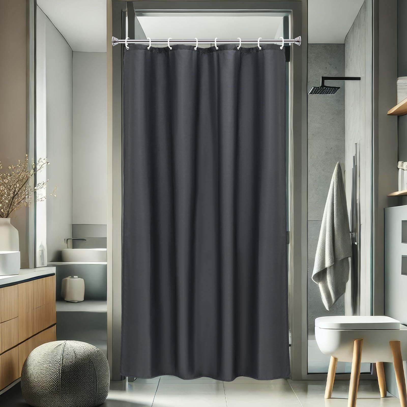 AooHome Fabric Shower Curtain 48 Width x 72 Height Inch  Solid Color Bath Curtain with Hooks for Hotel  Waterproof  Dark Grey