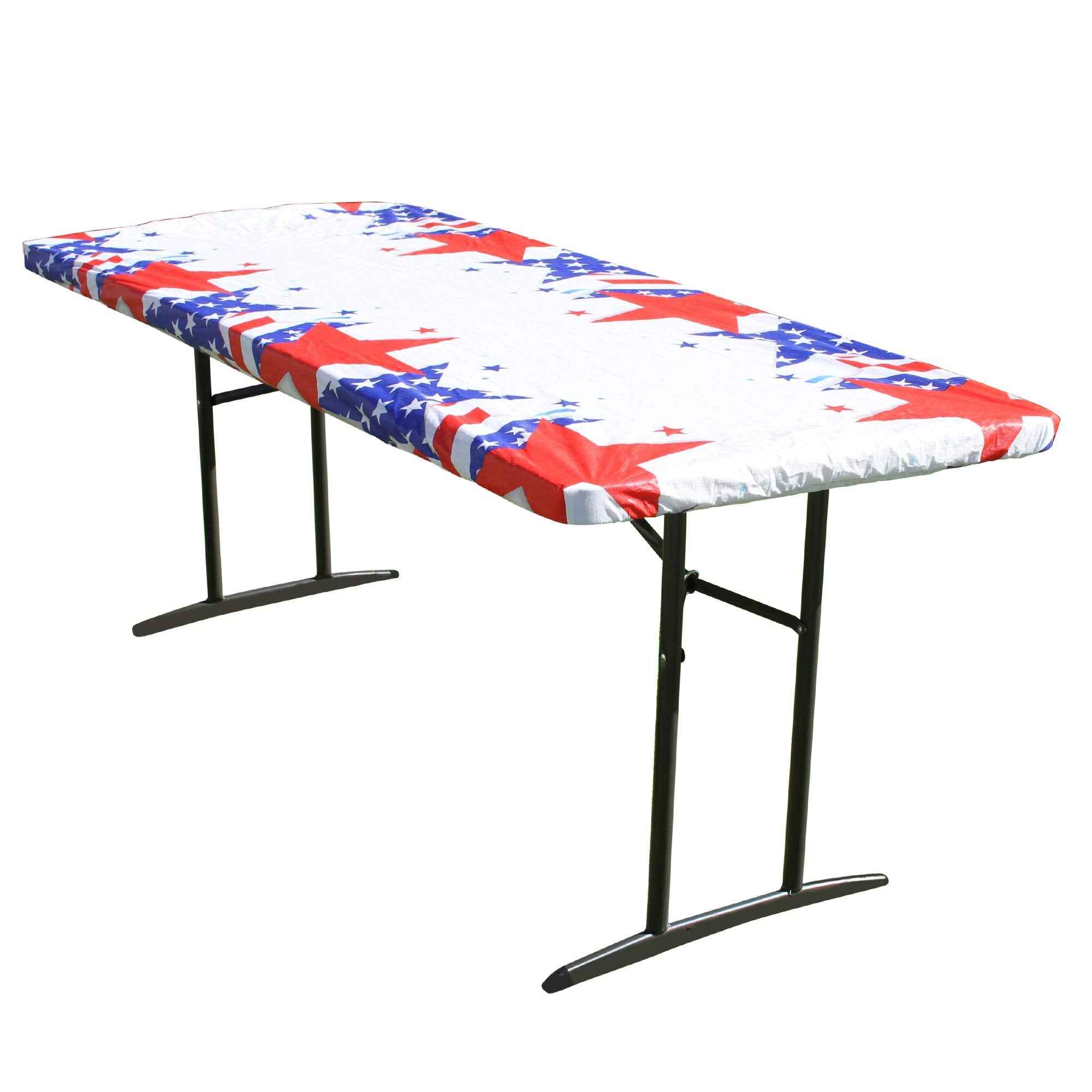 Tablecloth Plus Patriotic Elastic Fitted Tablecloth For Folding Table - Waterproof Rectangular Peva Vinyl Cover With Elastic Rim