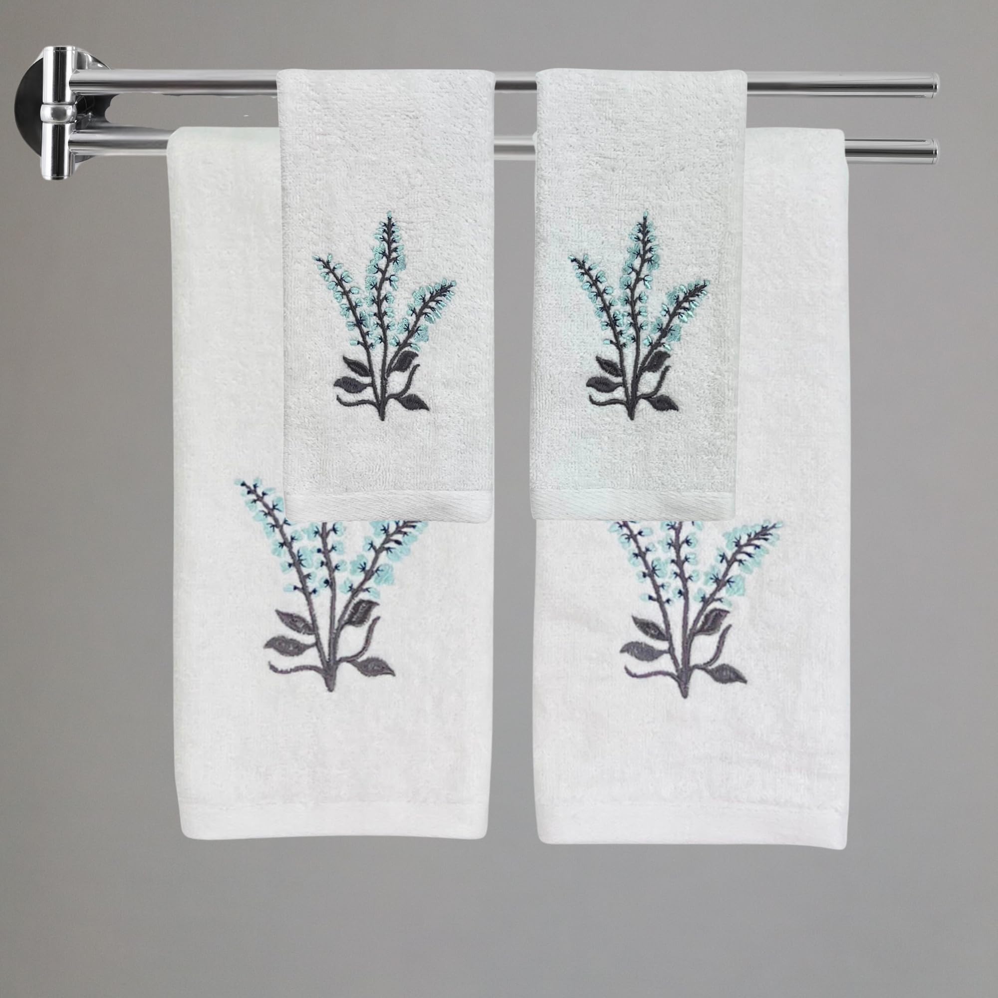 Serafina Home Summer Soft Absorbent Floral Guest Hand Towels: Summer Light Blue Flowers And Leaf Design, 2 Piece Ashley