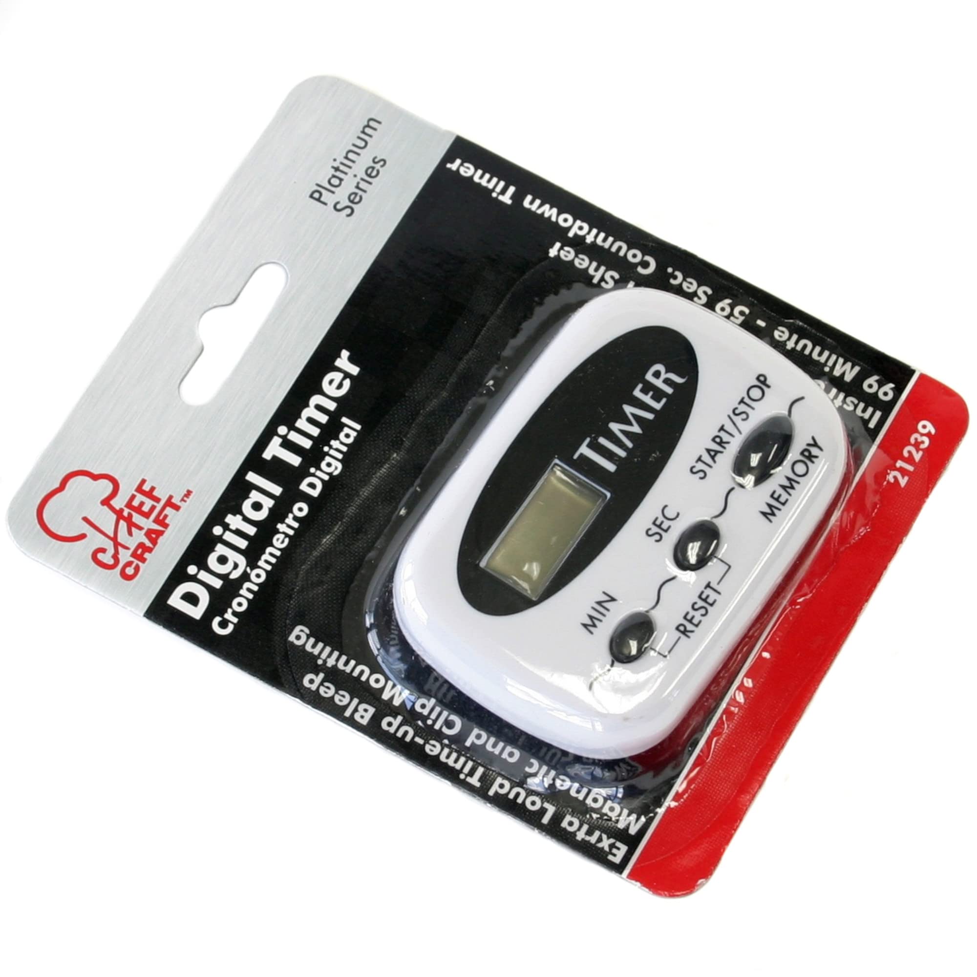 Chef Craft Select Plastic 99 Minute Digital Timer With Clip, 2.5 Inch, White