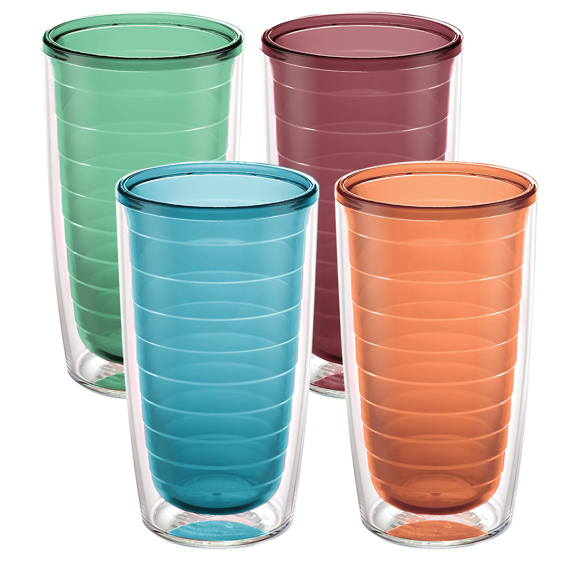 Tervis Clear & Colorful Tabletop Made in USA Double Walled Insulated Tumbler Travel Cup Keeps Drinks Cold & Hot, 16oz  4pk, Ass