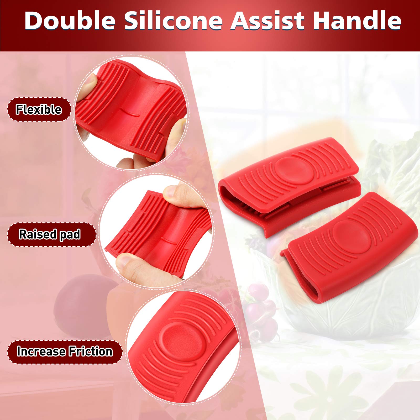 2 Pairs Silicone Assist Handle Holder Heat Insulated Hot Pot Grip Handle Cover Sleeve Grip For Cast Iron Woks, Pans, Griddles, S