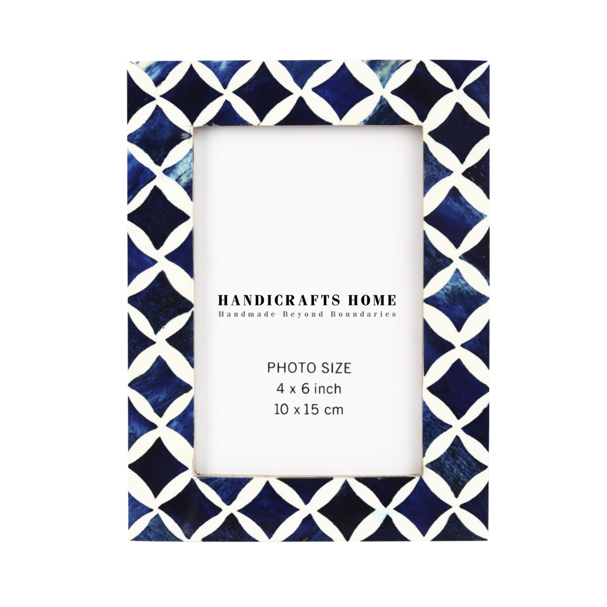 Handicrafts Home Picture Photo Frame Indigo Moorish Quatrefoil Handmade Chic Boho Wall D  coration Frames Photo Size 4 x 6 Indig