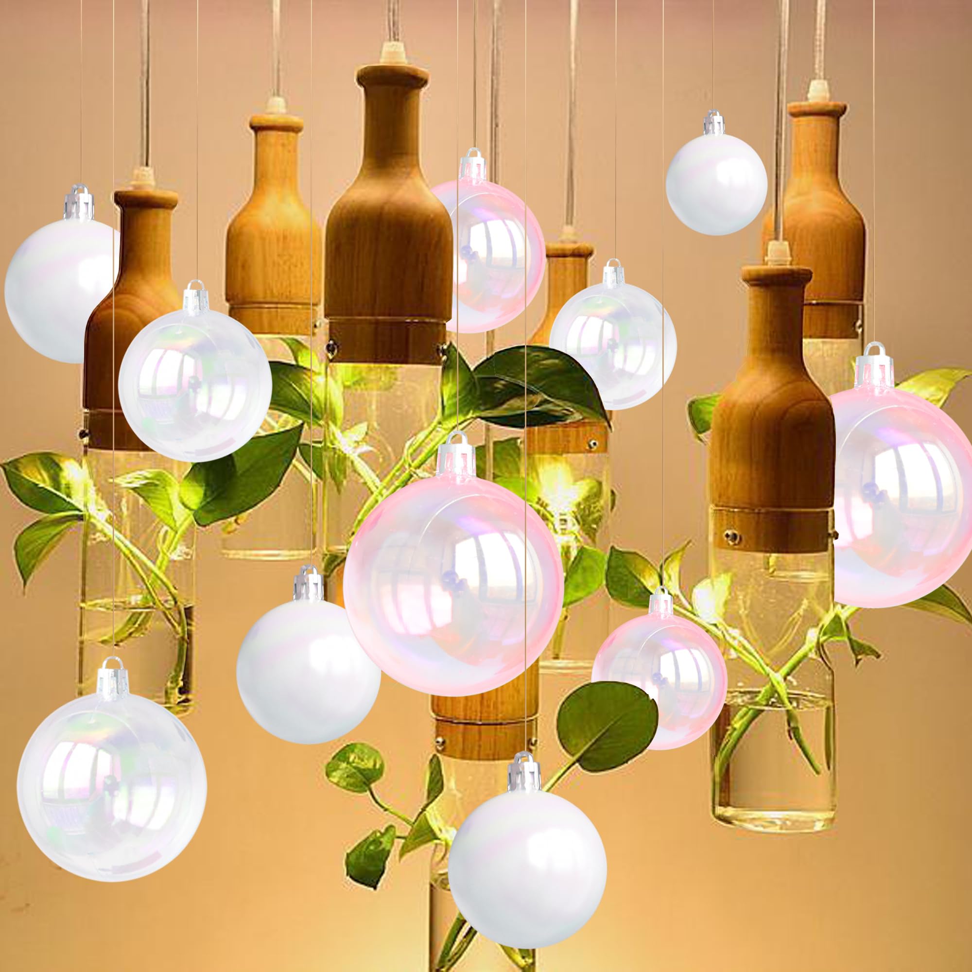 Tindobewan 12 Pcs Mini Christmas Iridescent Ornaments Balls Plastic Clear Iridescent Ornaments Decorative Hanging Ornaments for
