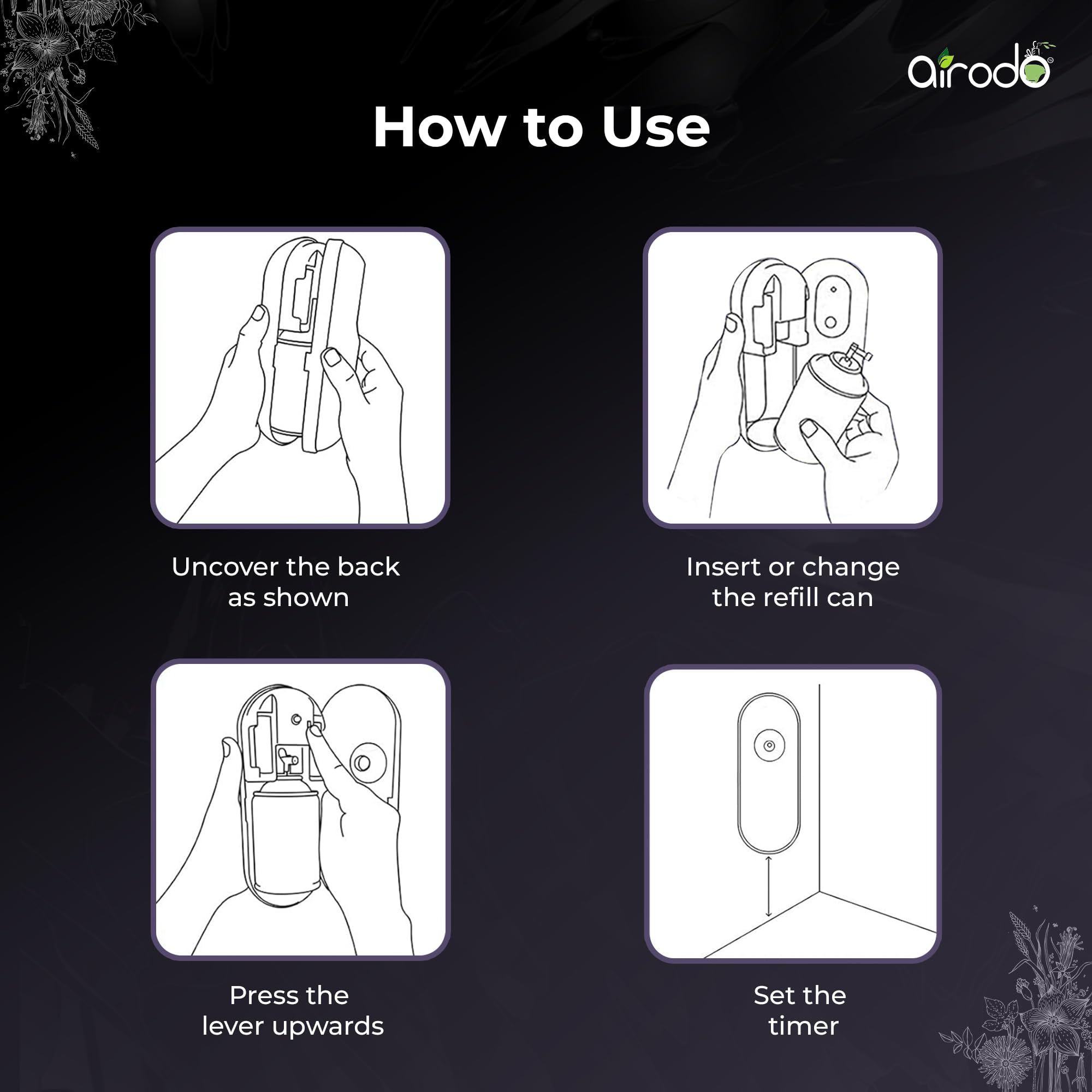 Airodo Black Matic Air Freshner With Dual Technology Oud & Musk With Long Lasting Fragrance 235 Millilitre Booster Upto 75 Days