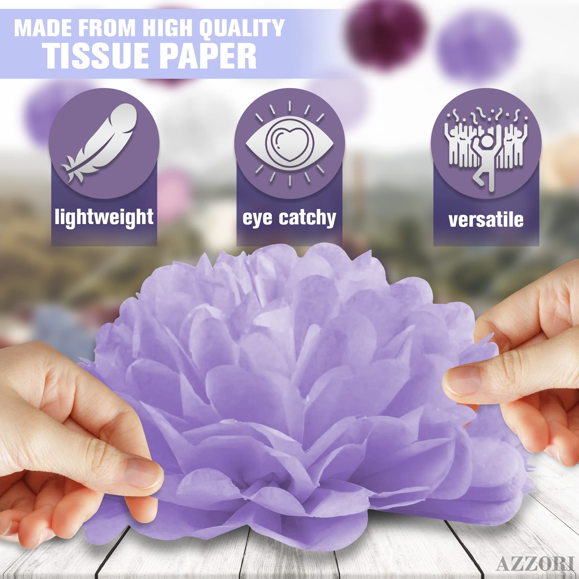 16Pcs Tissue Paper Flowers - White Paper Flowers Purple Tissue Paper Flowers Decorations For Wall Lavender Tissue Paper Flowers