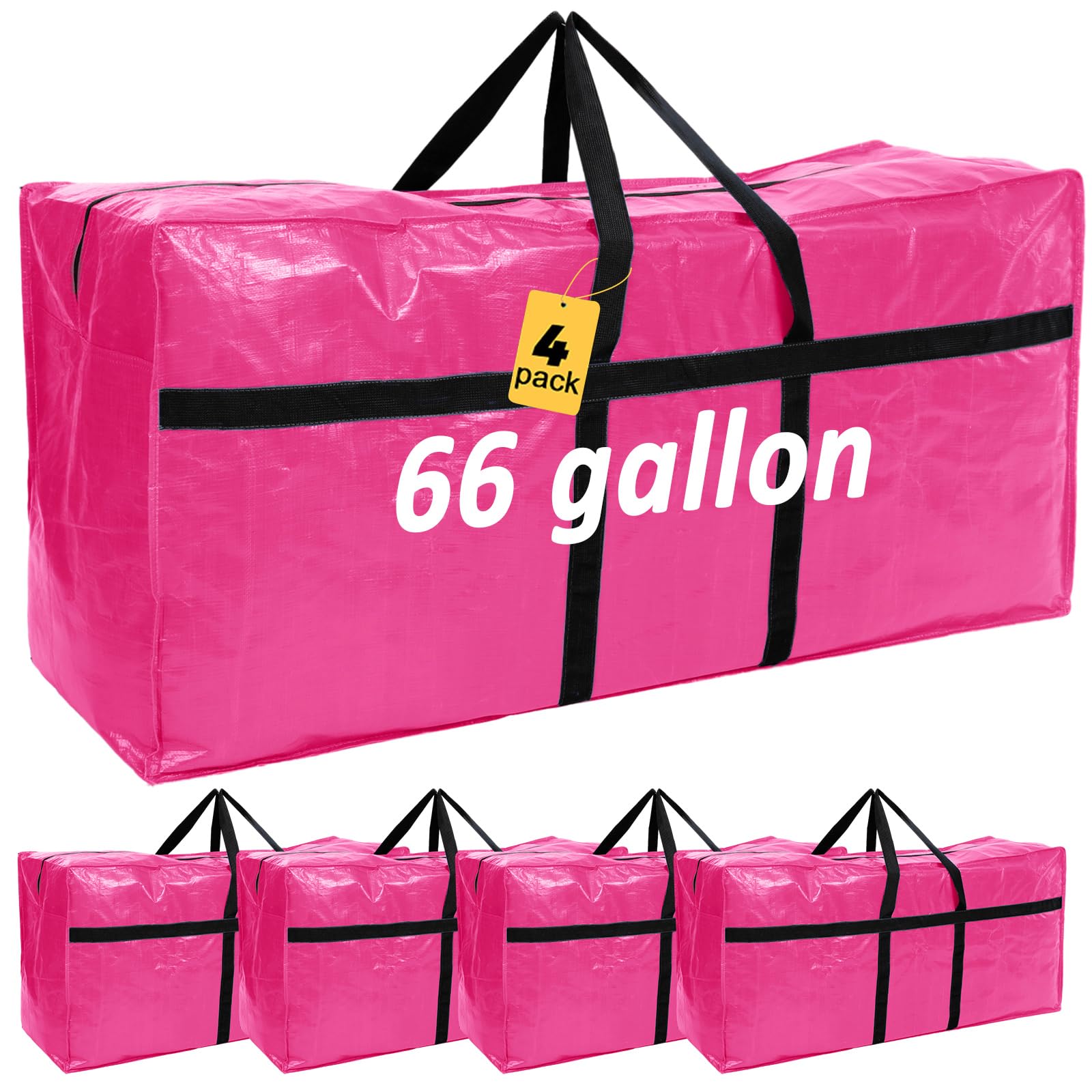 Clysee 4 Pcs 66 Gallon Large Moving Bags with Zipper and Handles Foldable Storage Duffle Bags Heavy Duty Extra Large Totes for C