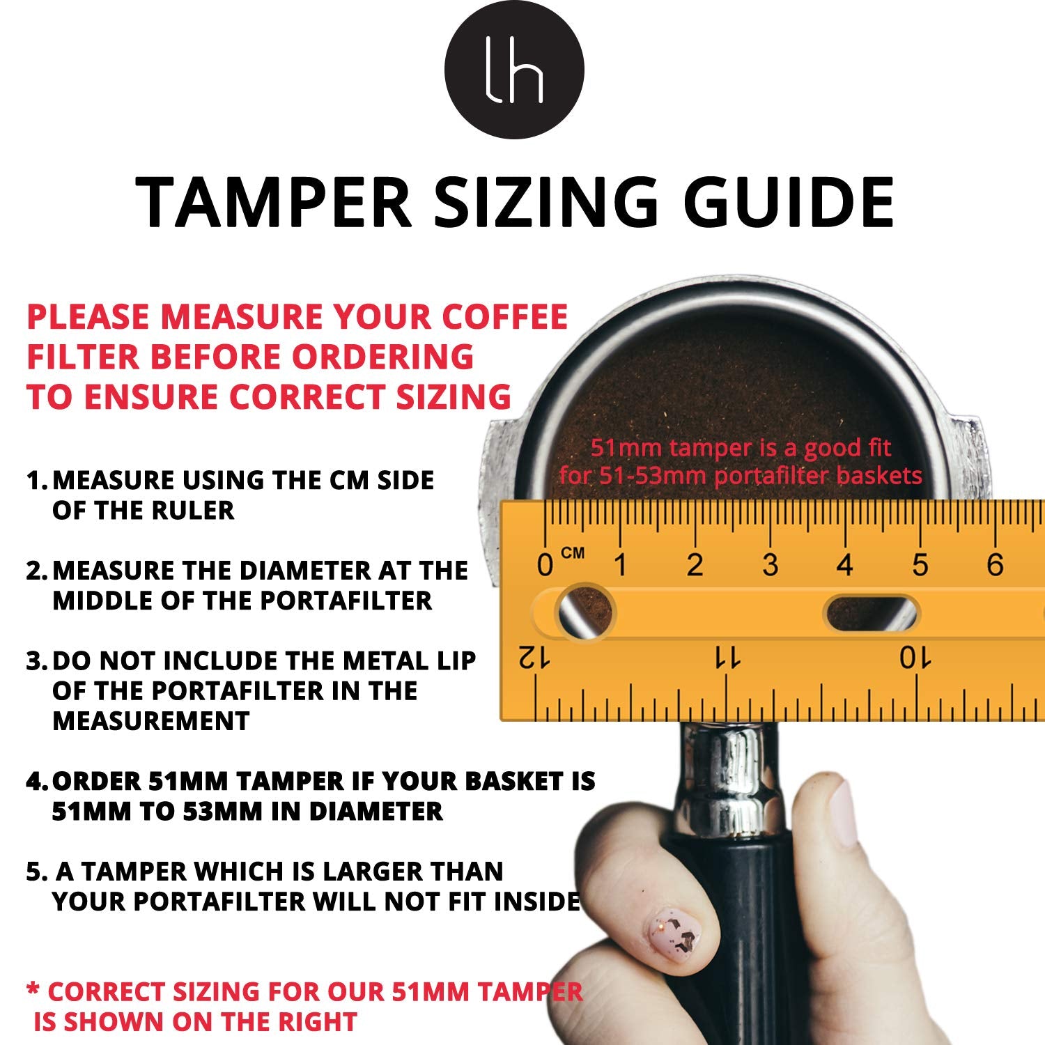 Luxhaus 51Mm Espresso Tamper - Premium Barista Coffee Tamper With 100% Flat Stainless Steel Base