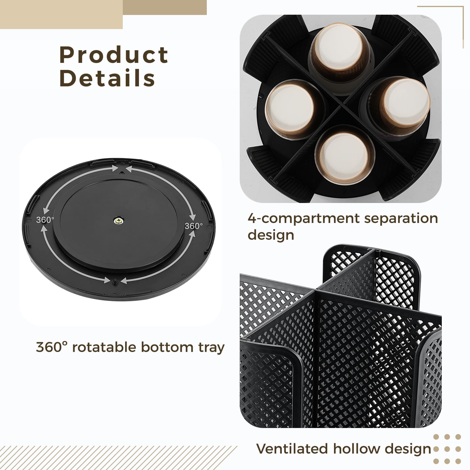 Battipaw Rotatable Cup And Lid Organizer With 4 Compartments, Coffee Cup Dispenser, Paper Cup Storage Holder, For Countertop Bat