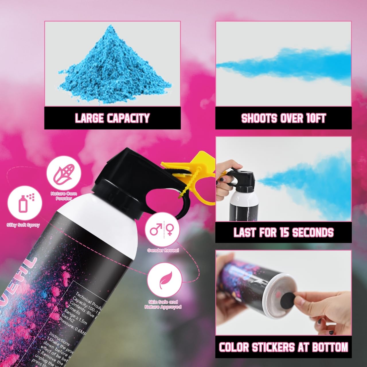 Gender Reveal Fire Extinguisher Blue Or Pink Large Gender Reveal Smoke Powder 2Pack Fire Extinguisher Baby Gender Reveal Powder