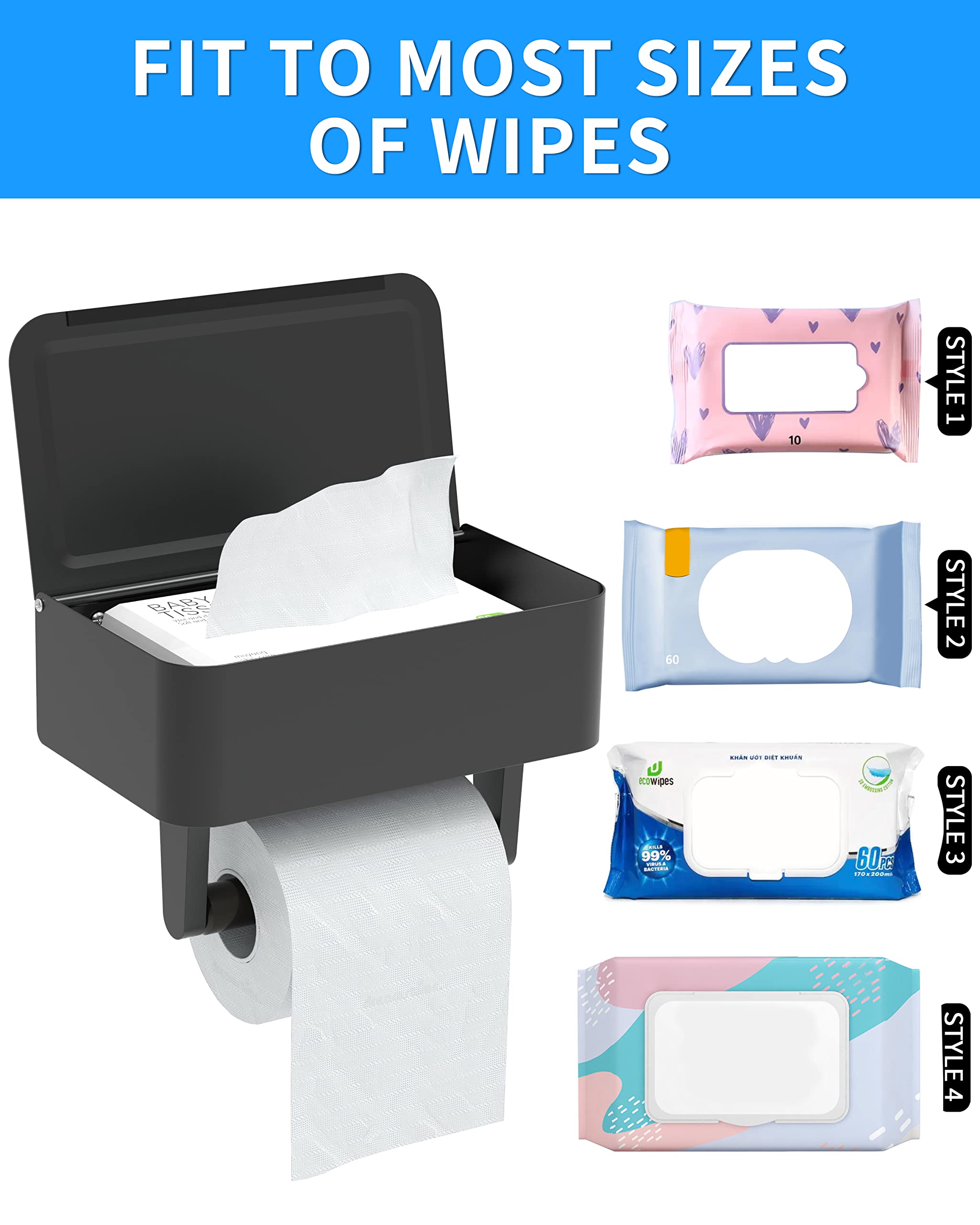 Wzkaly Toilet Paper Holder With Shelf - Flushable Wipes Dispenser & Storage Fits Any Bathroom, Keep Your Wet Wipes Hidden - Stai