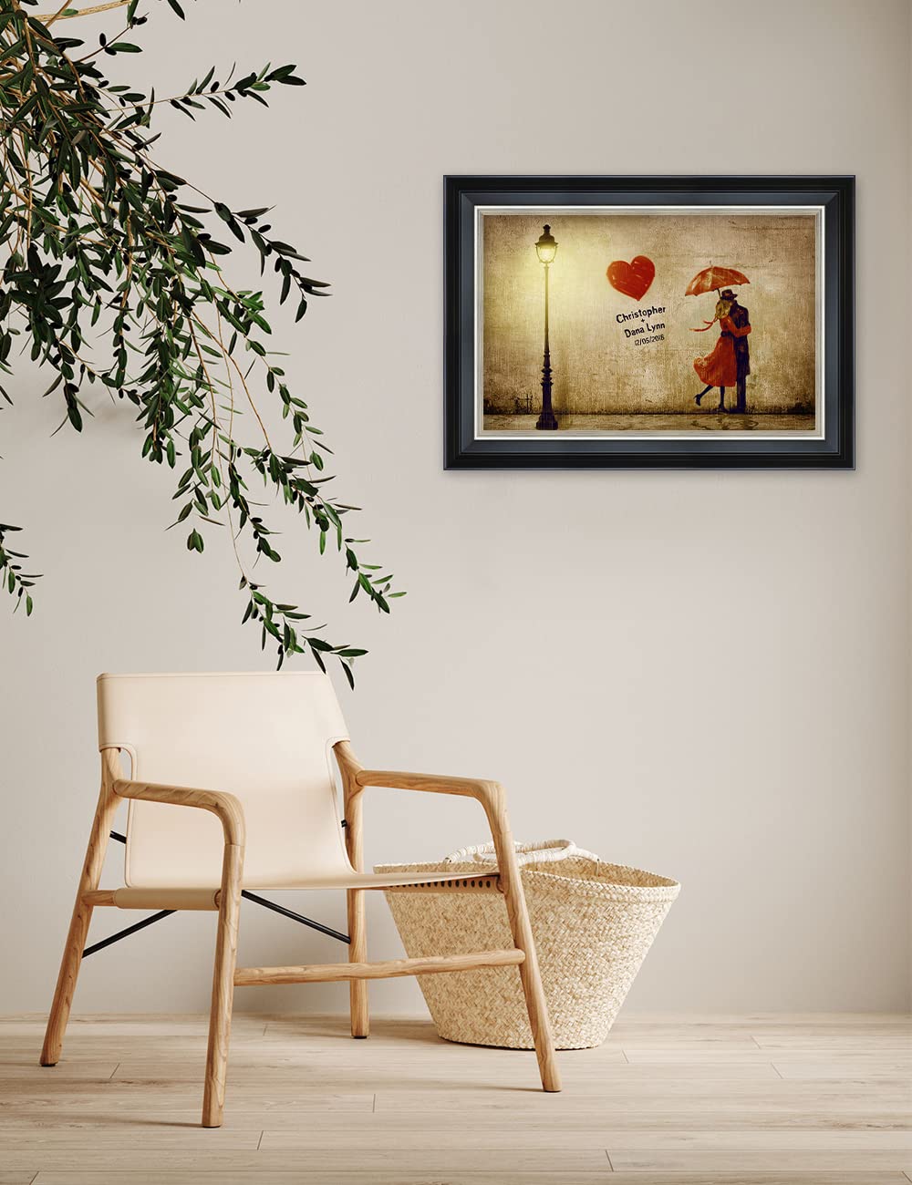 Ipic - Our First Kiss Personalized Framed Wall Art With Names And Date On, Giclee Prints With Solid Wood Frame, Customized Gift