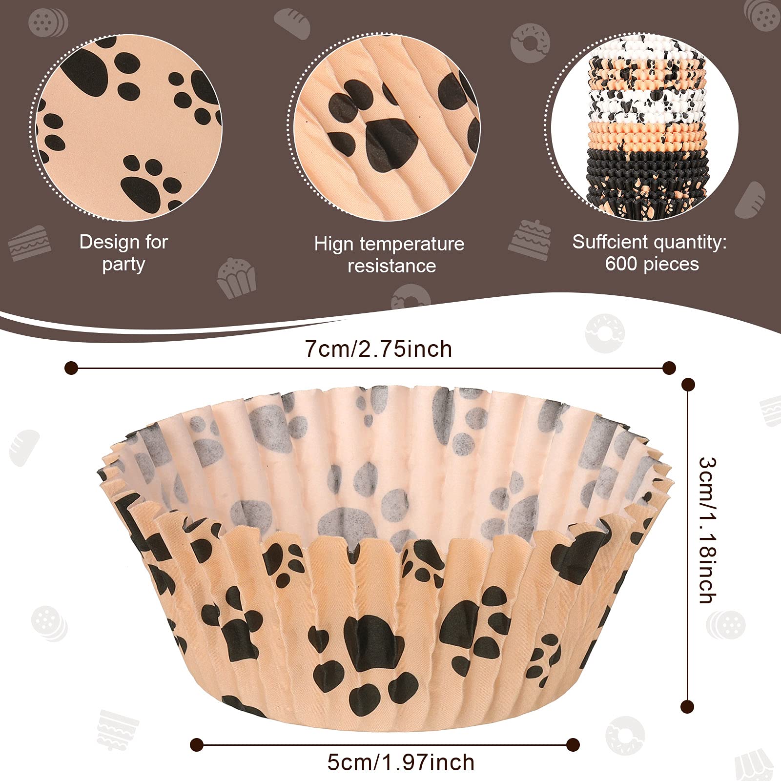 600 Pieces Paw Bone Print Cupcake Liners Puppy Cupcake Holders Dog Theme Cupcake Wrappers Nonstick Baking Cups Paper Muffin Cake