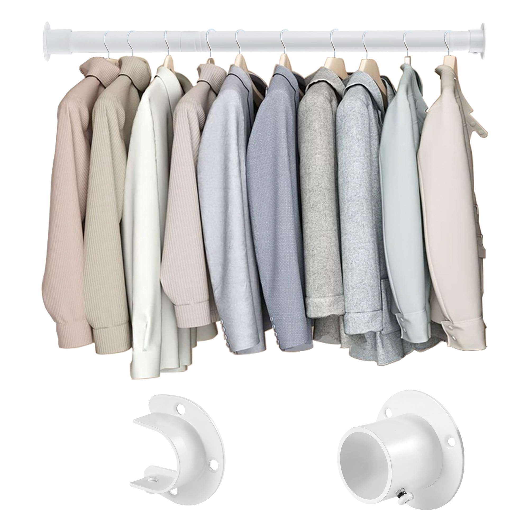 Closet Rod, 17 To 64 Inches Adjustable Closet Rods For Hanging Clothes Heavy Duty Closet Hanging Rod Metal White Rod For Closet,