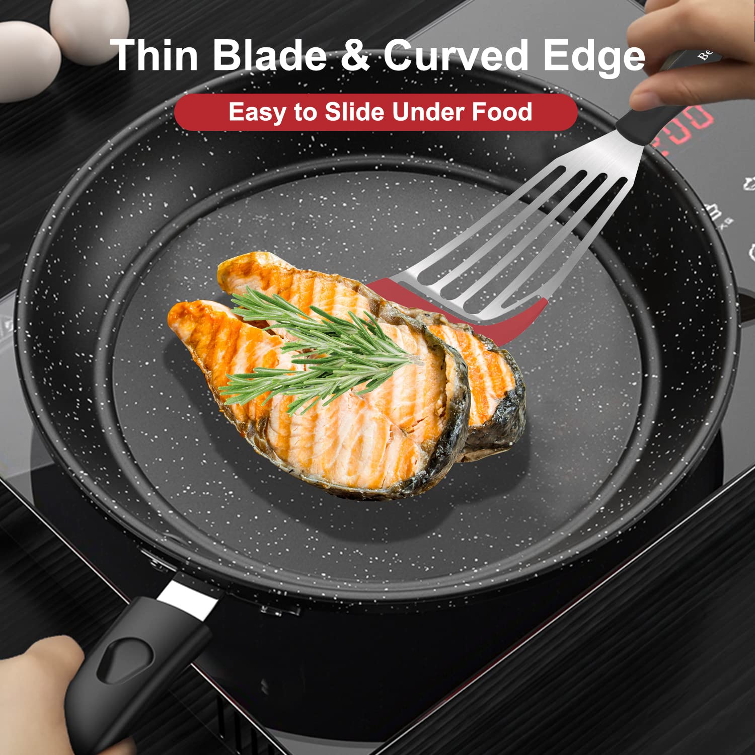 Beijiyi Fish Spatula Turner Set Of 2, Heat Resistant Silicone Edge Slotted Fish Spatulas For Nonstick Cookware, Flexible And Thi