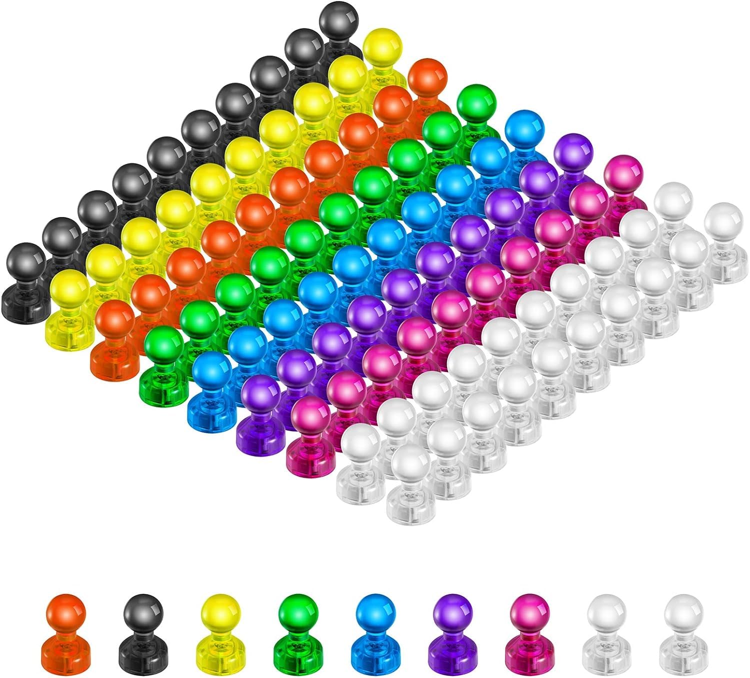 HongyiTime 90 PCS Colorful Strong Magnetic Push Pin Magnets, Office / Classroom Magnets,8 Assorted Color, Perfect to use as Kitc