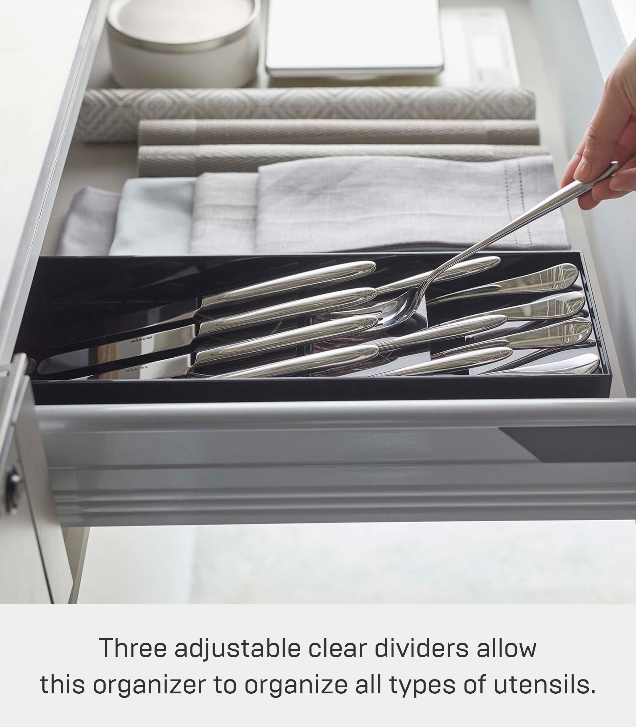 Yamazaki Home Tower Cutlery Drawer Organizer - Kitchen Silverware Utensil Storage Tray - Compact - Abs Plastic
