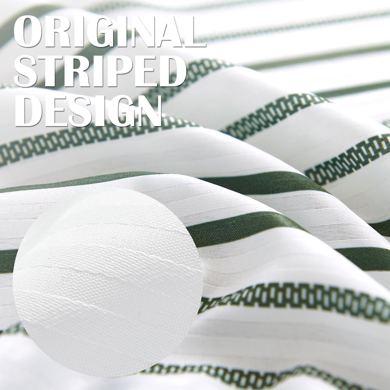 Jinchan White Shower Curtain With Green Stripe Fabric Shower Curtain For Bathroom Modern Striped Shower Curtain Winter Waterproo