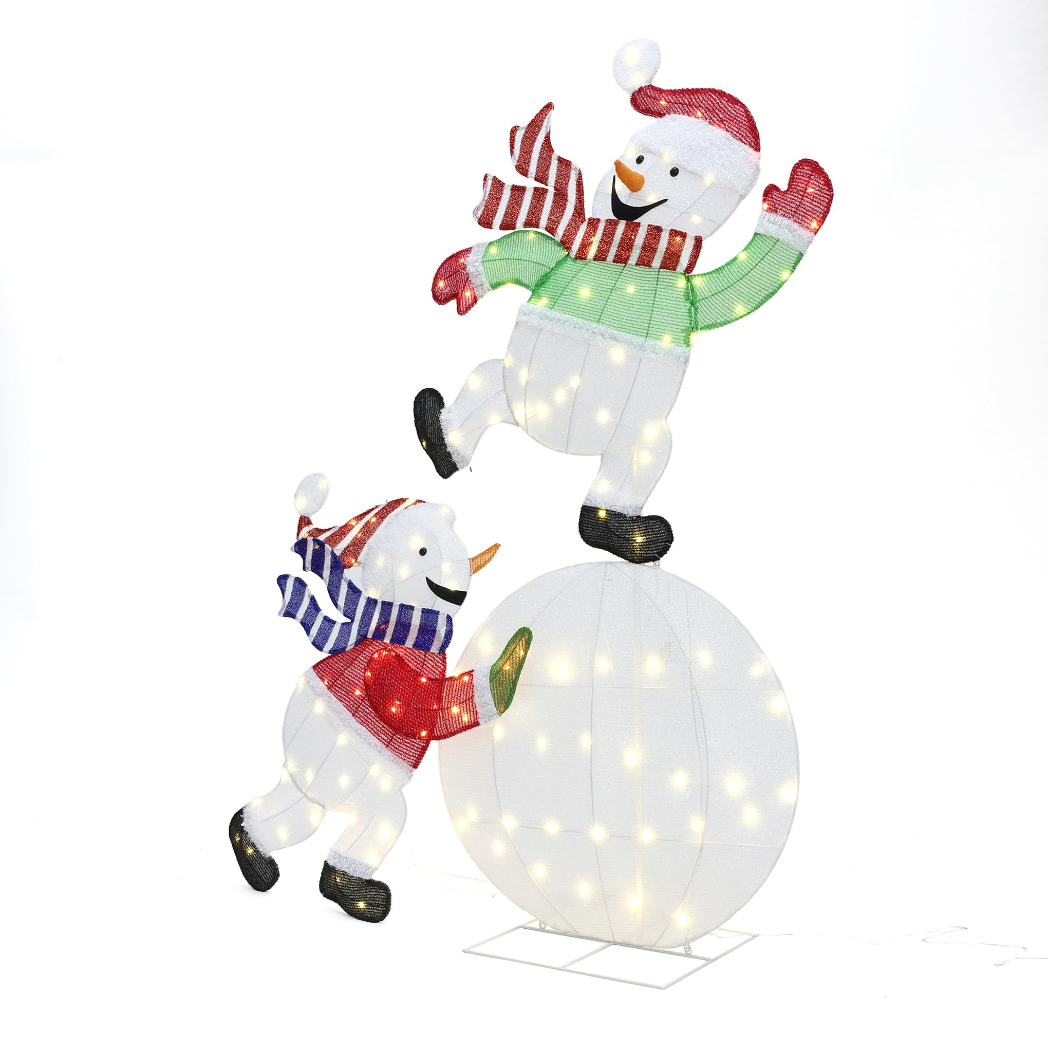 LuxenHome 5.5FT Lighted Snowman Outdoor Christmas Decorations, 2D Light Up Snowman on Snowball Christmas Decor with 140 LED Ligh