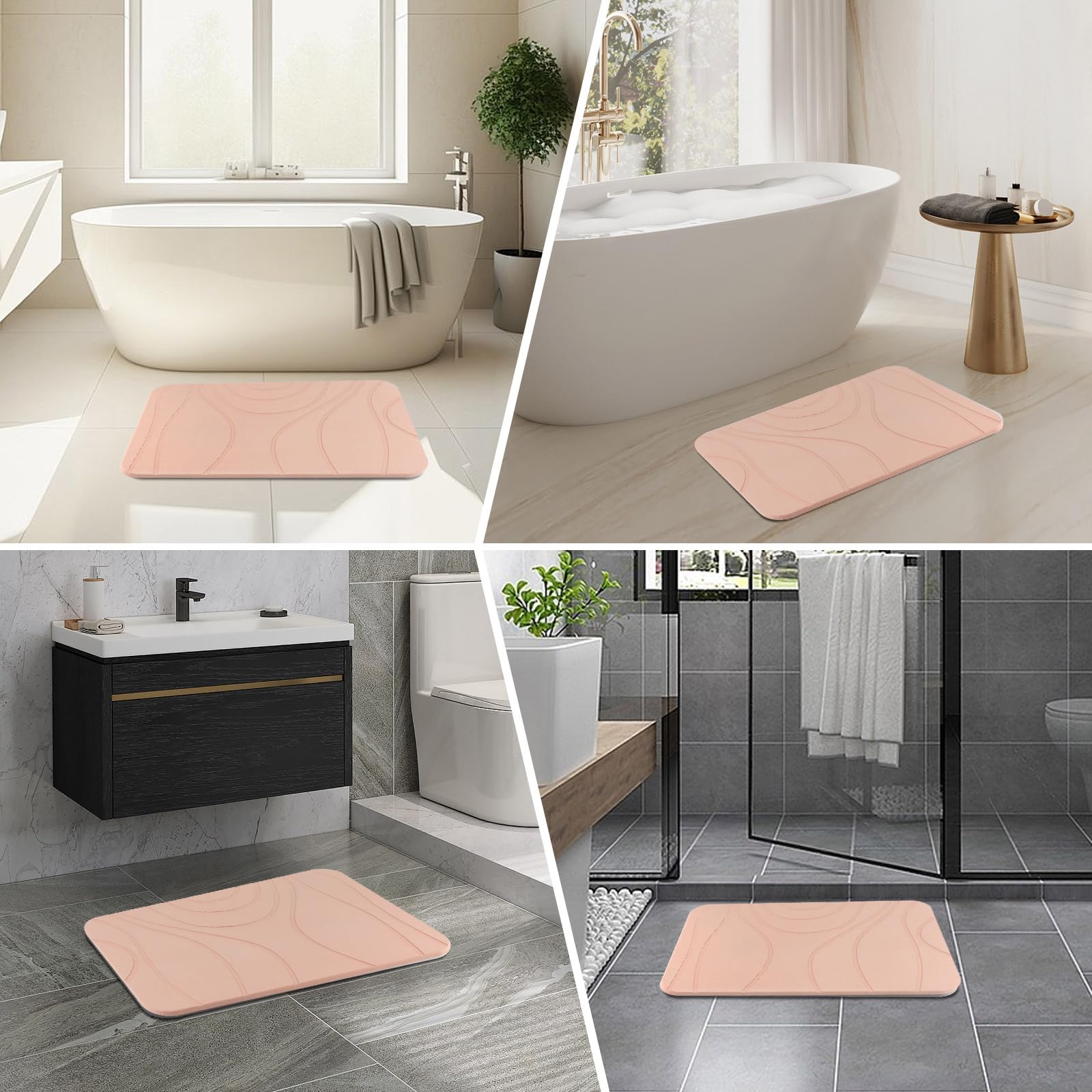 Stone Bath Mat, 2 Pack Diatomaceous Earth Shower Mat, Non-Slip Super Absorbent Quick Drying Bathroom Floor Mat, 24X15, Pink