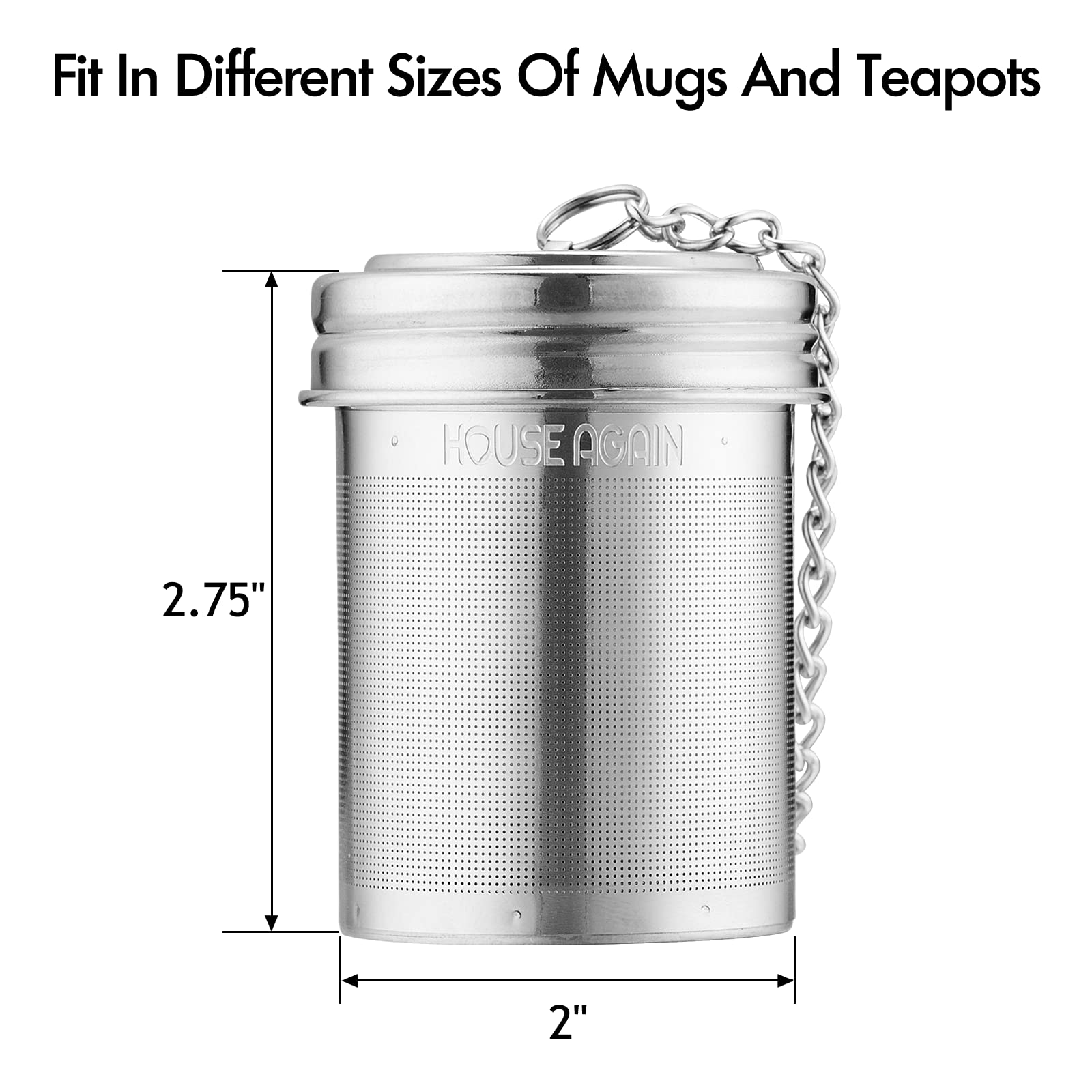 House Again Large Tea Infuser, Extra Fine Mesh Tea Strainers For Loose Tea, 18/8 Stainless Steel Tea Strainer With Extended Chai