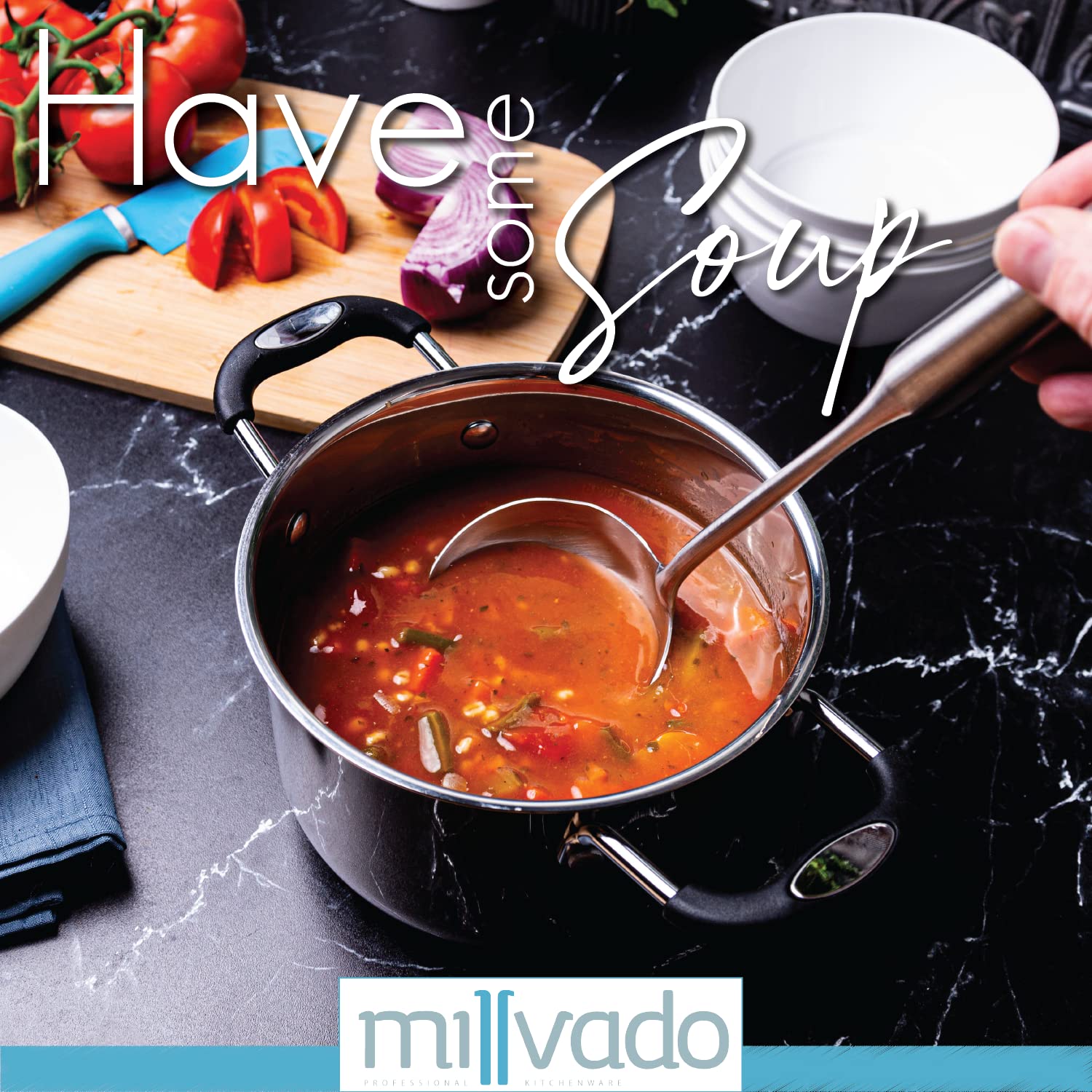 Millvado Ladle, Stainless Steel Soup Ladle, Metal Ladle For Serving Or Cooking Hot Soup, Dishwasher Safe, Heavy-Duty Cookware An