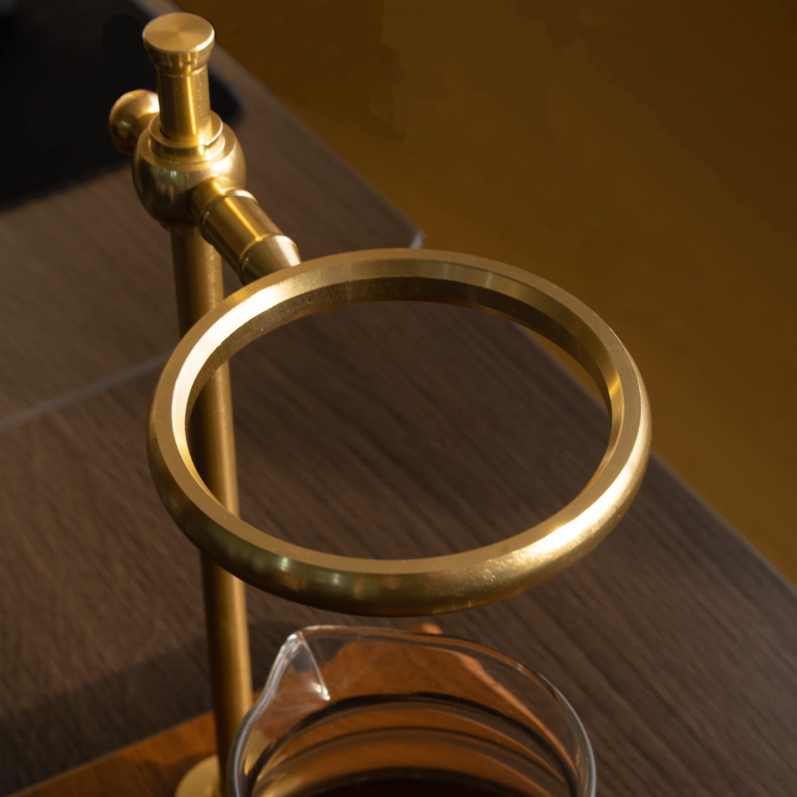 L'ÉPICÉA Pour Over Coffee Maker Set - Borosilicate Glass, Brass Adjustable Stand, Wooden Base, Includes Paper Filters, One Size