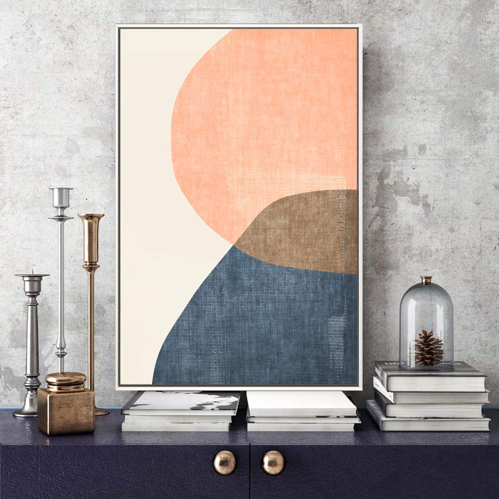 Idea4Wall Framed Canvas Print Wall Art Faded Texture Green Banana Leaf Geometric Shapes Illustrations Modern Art Chic Colorful F