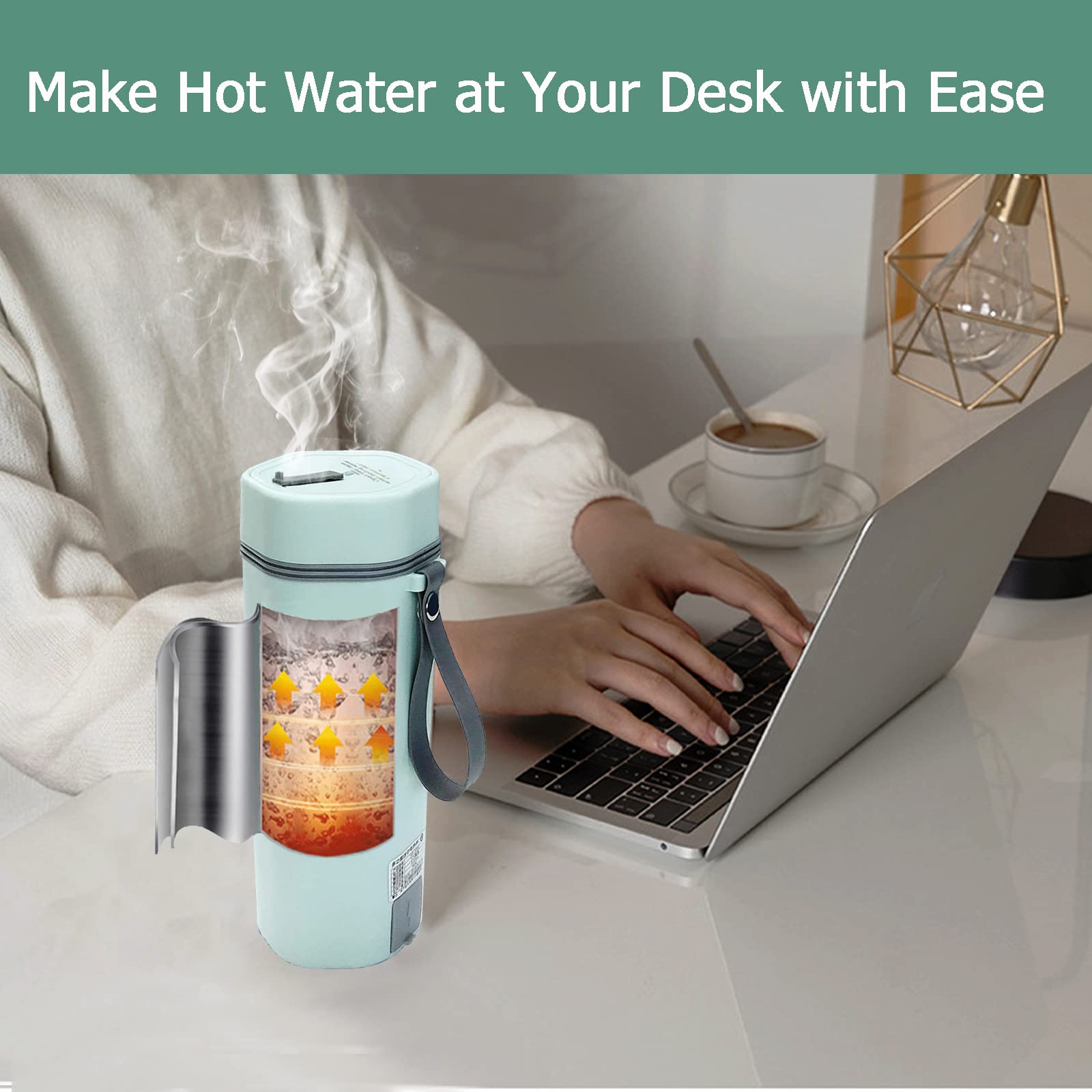 Conyee Electric Travel Kettle, Portable Mini Boiler, 350ml, Green, Stainless Steel Interior, Fast Boiling Water, One Cup Size