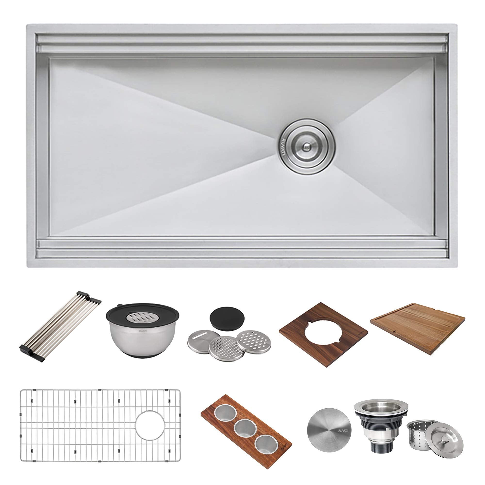 Ruvati 36-Inch Workstation Dual Tier Ledge Kitchen Sink Undermount 16 Gauge Stainless Steel - Rvh8277