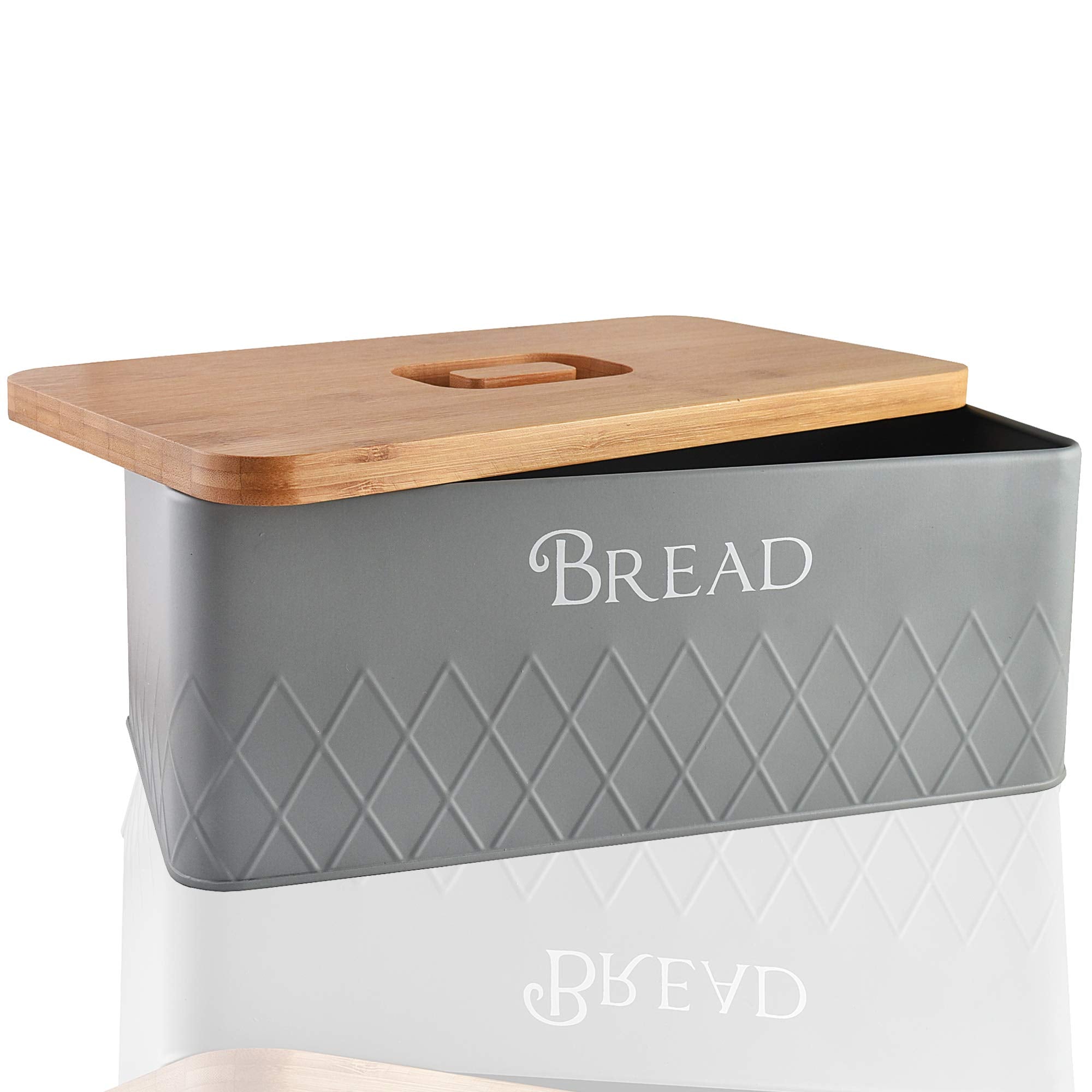Baking & Beyond Bread Box With Bamboo Cutting Board Lid,13''X7.5''X5'' Space-Saving Bread Box For Kitchen Countertop, Bread Stor