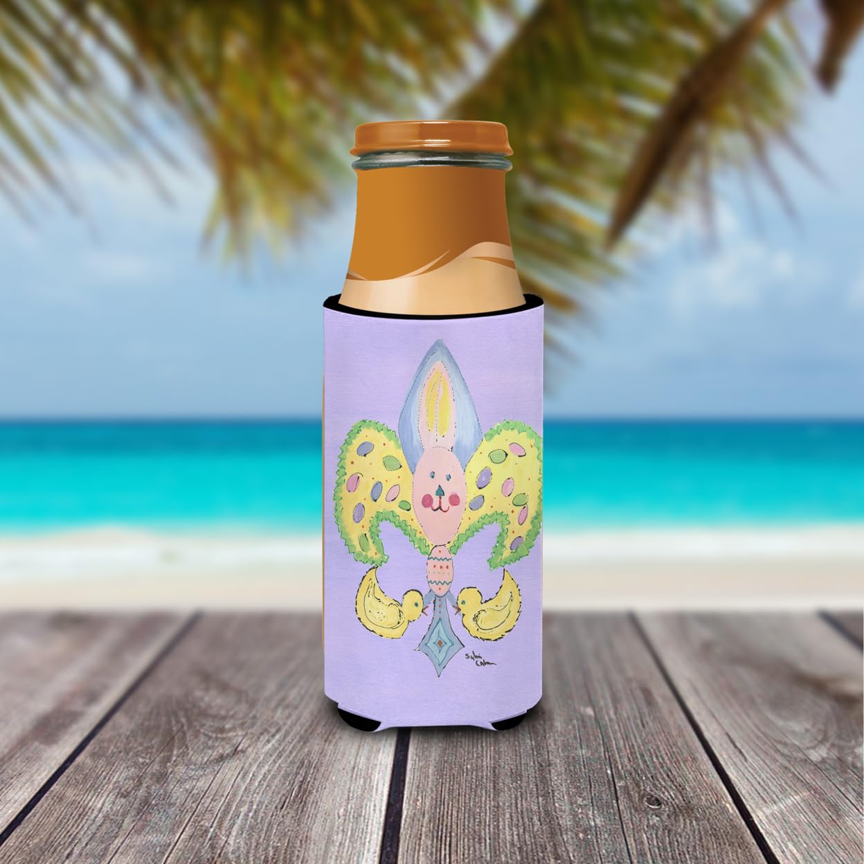 Easter Bunny Fleur de lis Ultra Beverage Insulators for slim cans 8163MUK
