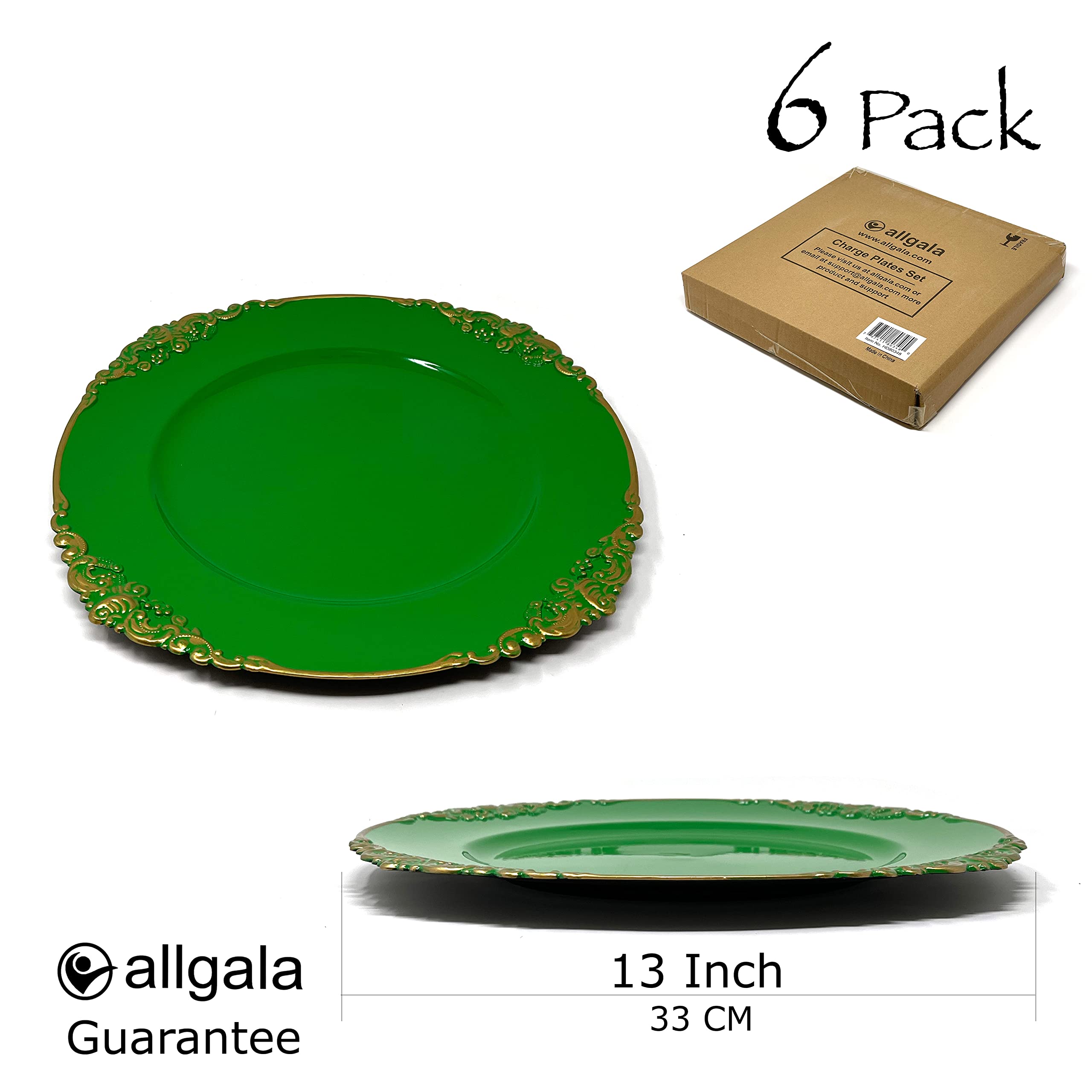 allgala 13-Inch 6-Pack Heavy Quality Round Charger Plates-Floral Green-HD80387