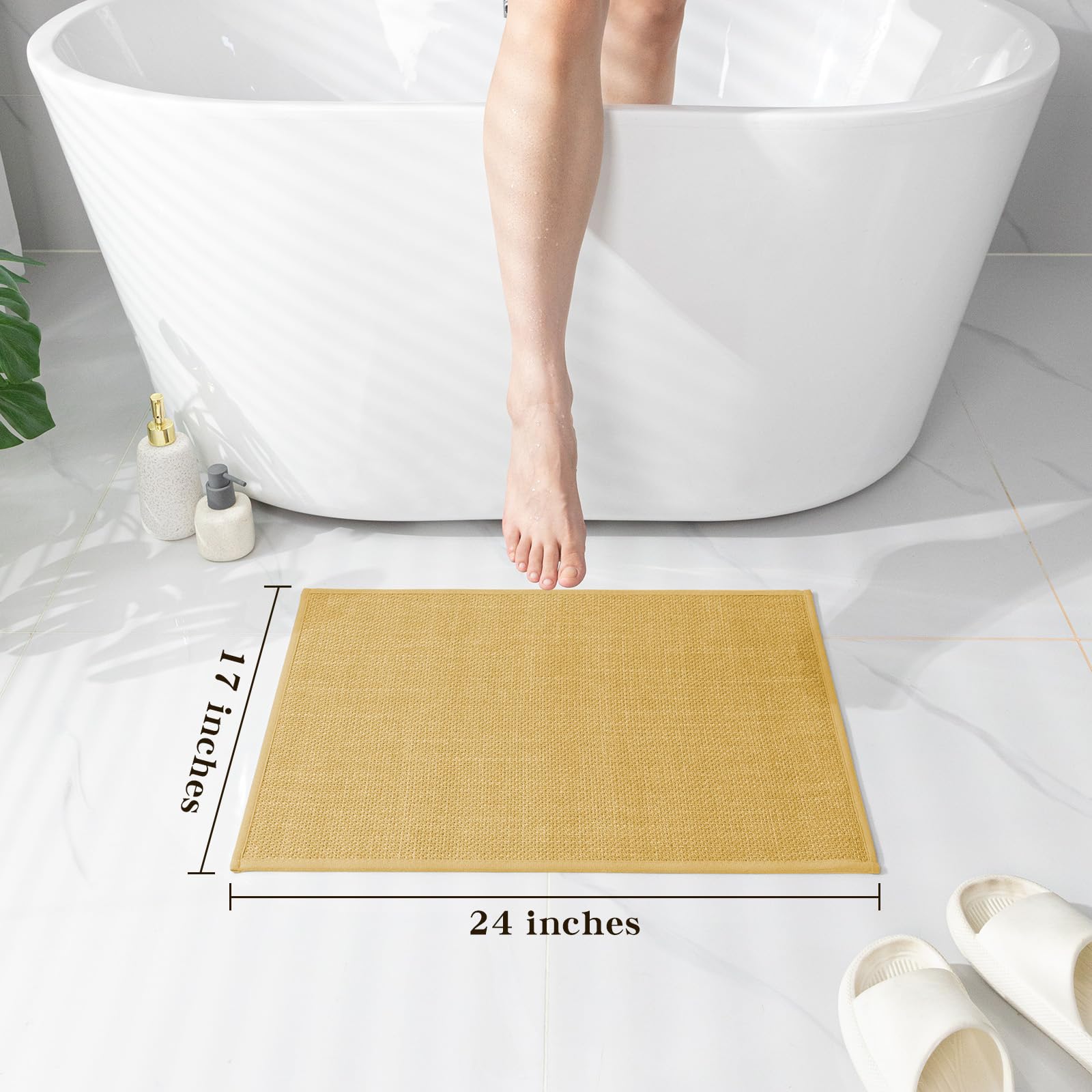 Chakme Bathroom Rugs Mat 24X17, Ultra Thin Non Slip Bath Mat Small Quick Dry Absorbent Bath Mat For Bathroom Floor, (Yellow, 24'