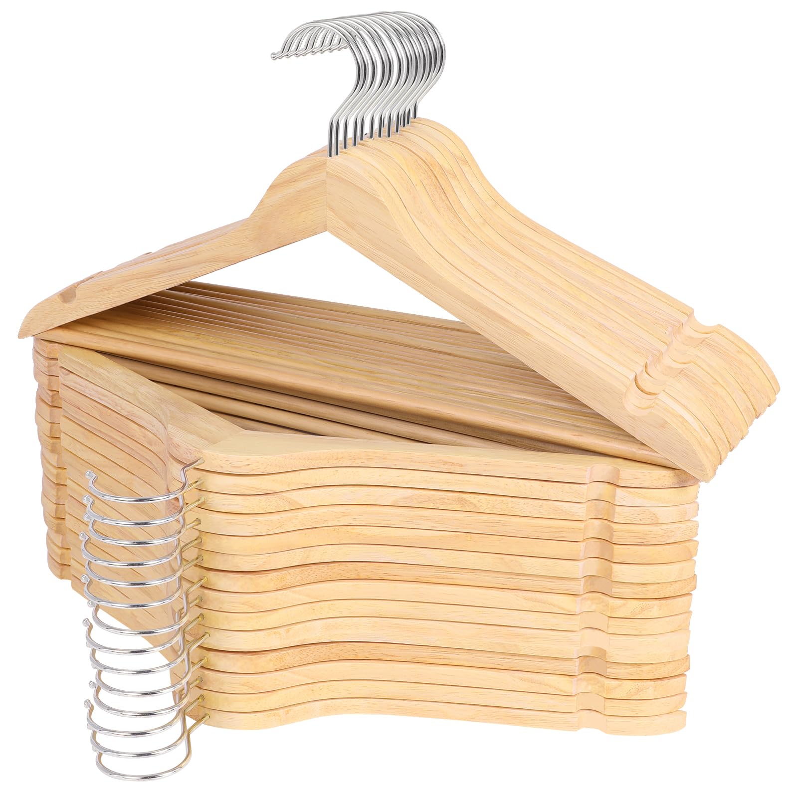 Rosos Wooden Hangers 30 Pack, Solid Wood Hangers With 360 Swivel Chrome Hook, Smooth Finish & Precisely Cut Notches, Slim Wooden