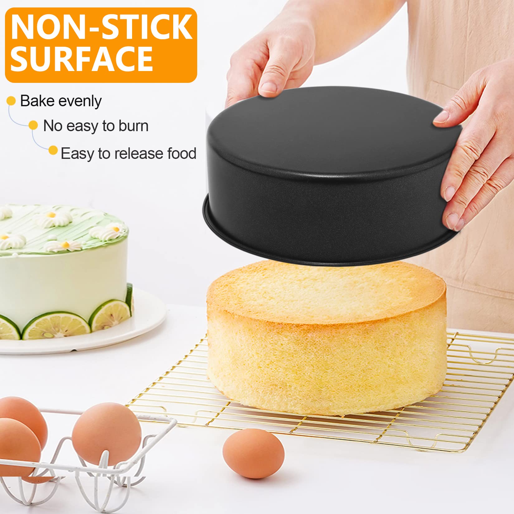 P&P Chef 6 Inch Non-Stick Cake Pans Set Of 2, Round Baking Pans Bakeware For Layered Cakes, Non-Toxic, Stainless Steel Core & On