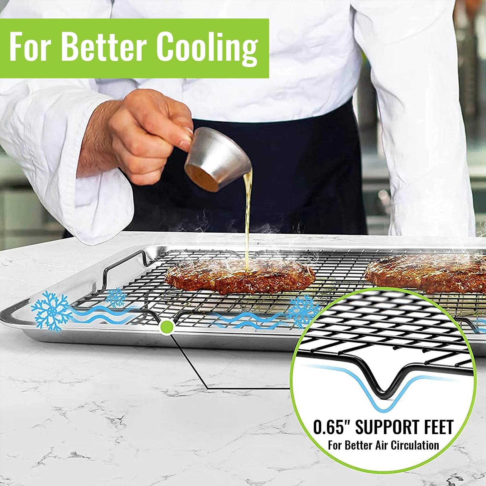 Hulisen 4 Pack Cooling Racks - 16'' X 10'', Nonstick Wire Baking Rack With Handle Fits Half Sheet Pan For Cooking, Roasting, Gri