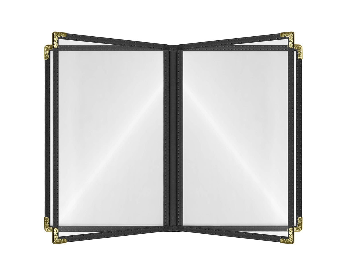 Goodsmart Cafe Style Menu Cover, Double Stitched Edge, Crystal Clear Vinyl, 25 Pack (Black, 4 Pages / 8 Views - 8.5'' X 11'')