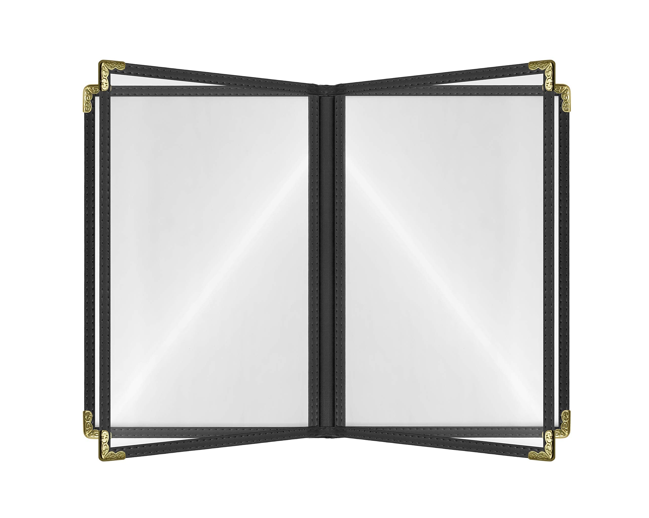 Goodsmart Cafe Style Menu Cover, Double Stitched Edge, Crystal Clear Vinyl, 25 Pack (Black, 4 Pages / 8 Views - 8.5'' X 14'')