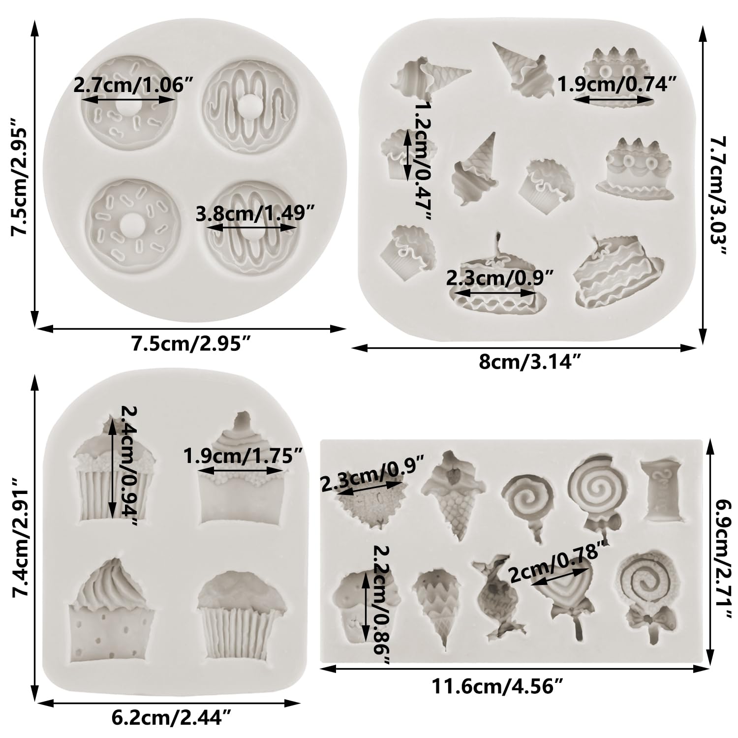 Minfeidms Ice Cream Cones Silicone Molds Donut Fondant Mold Lollipop Mold For Cake Decorating Cupcake Topper Chocolate Candy Gum