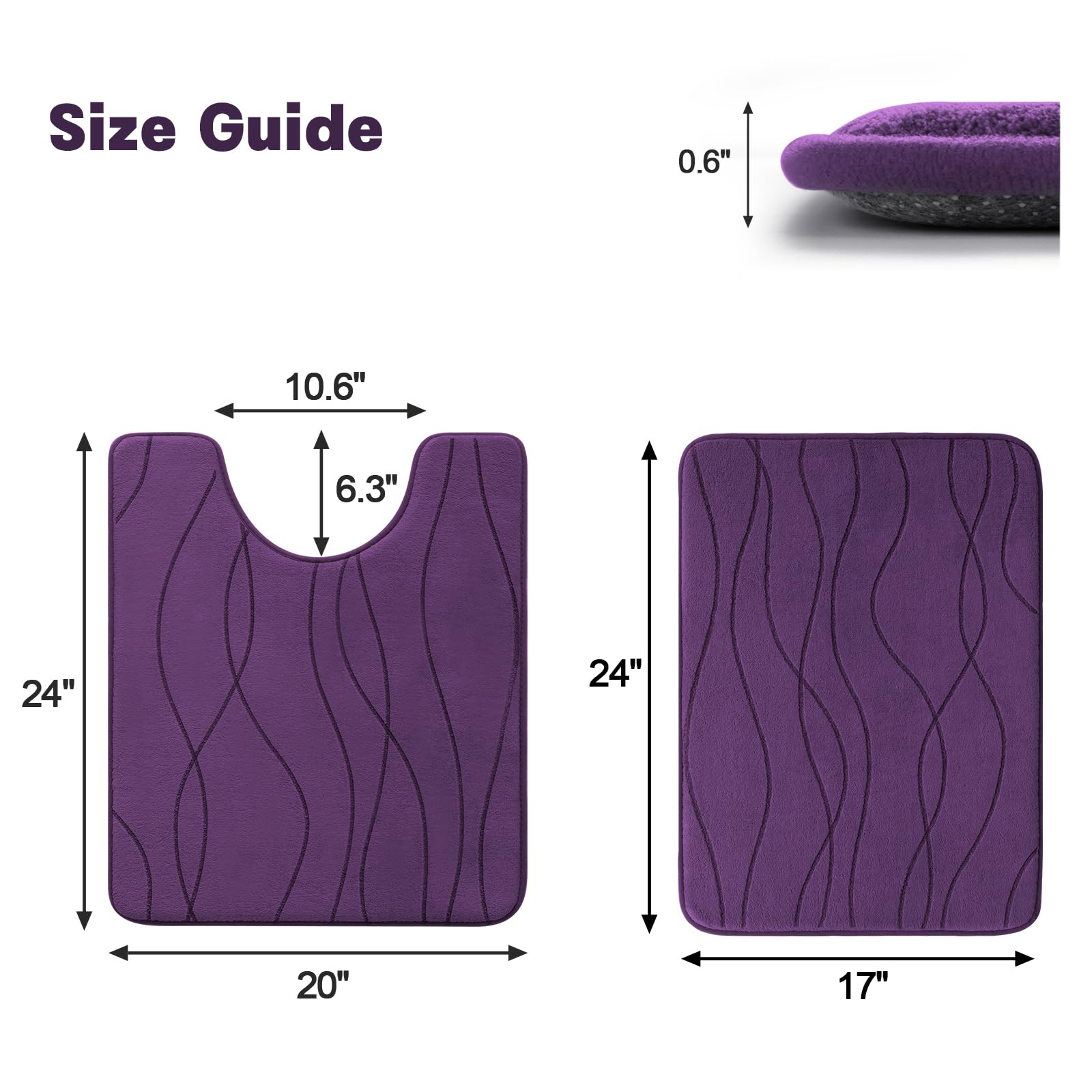Yihouse Memory Foam Purple Bathroom Rug Sets 2 Piece, Ultra Absorbent Bath Mat For Bathroom - Non-Slip Machine Washable & Dry Qu