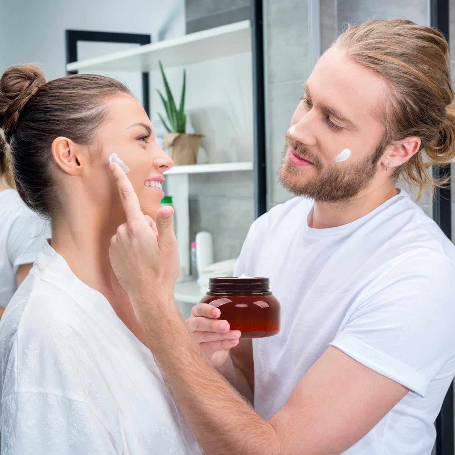 Amber Plastic Jars With Lids, 12 Pack Brown Body Scrub Jars Empty Refillable Containers Round Low Profile Samples Jars For Lotio