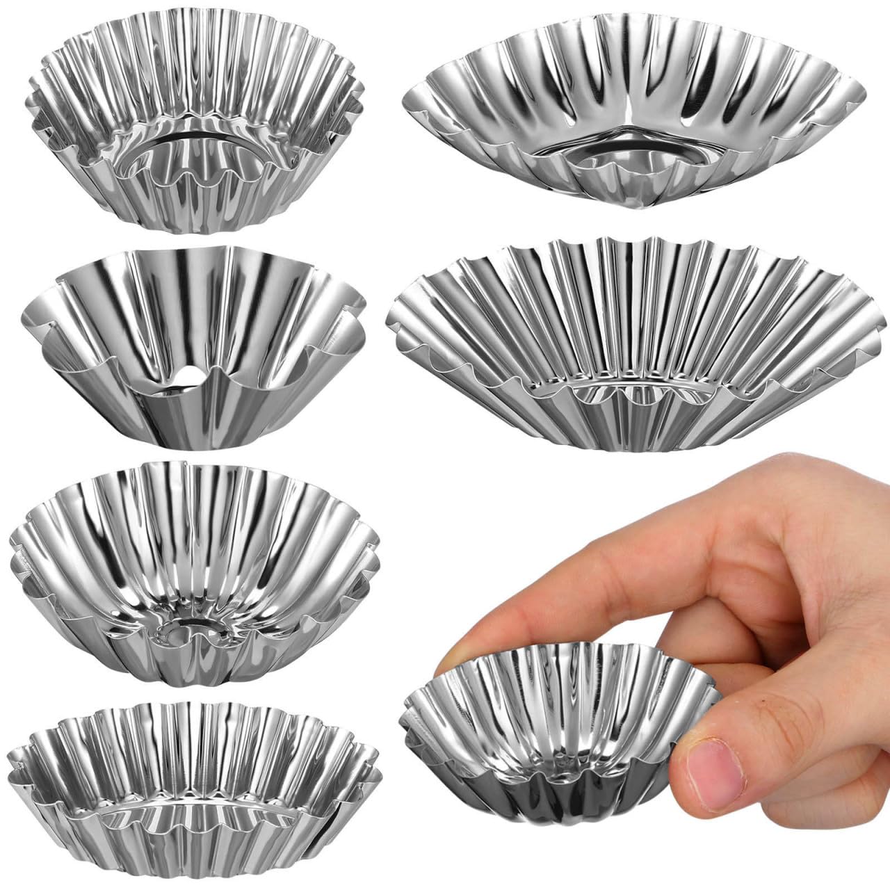 6 Pcs Egg Tart Baking Molds, Silver Stainless Steel Shells, Mini Pie Cupcake Desserts Kitchen Bakery Pastry Accessories