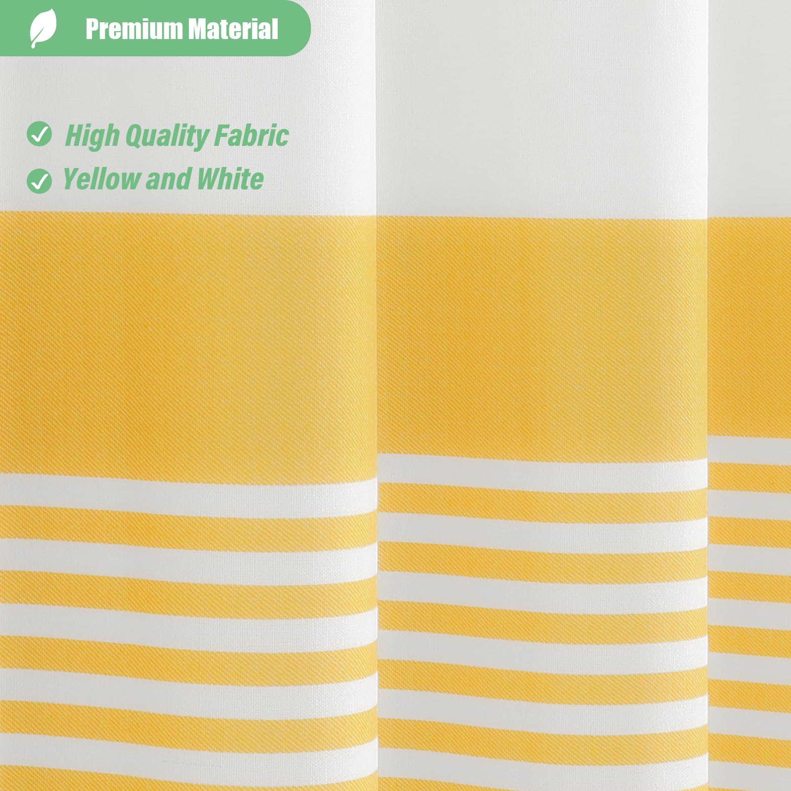 Dynamene Extra Long Fabric Shower Curtain, 84 Inch Long Farmhouse Yellow And White Striped Cloth Shower Curtain With Boho Tassel
