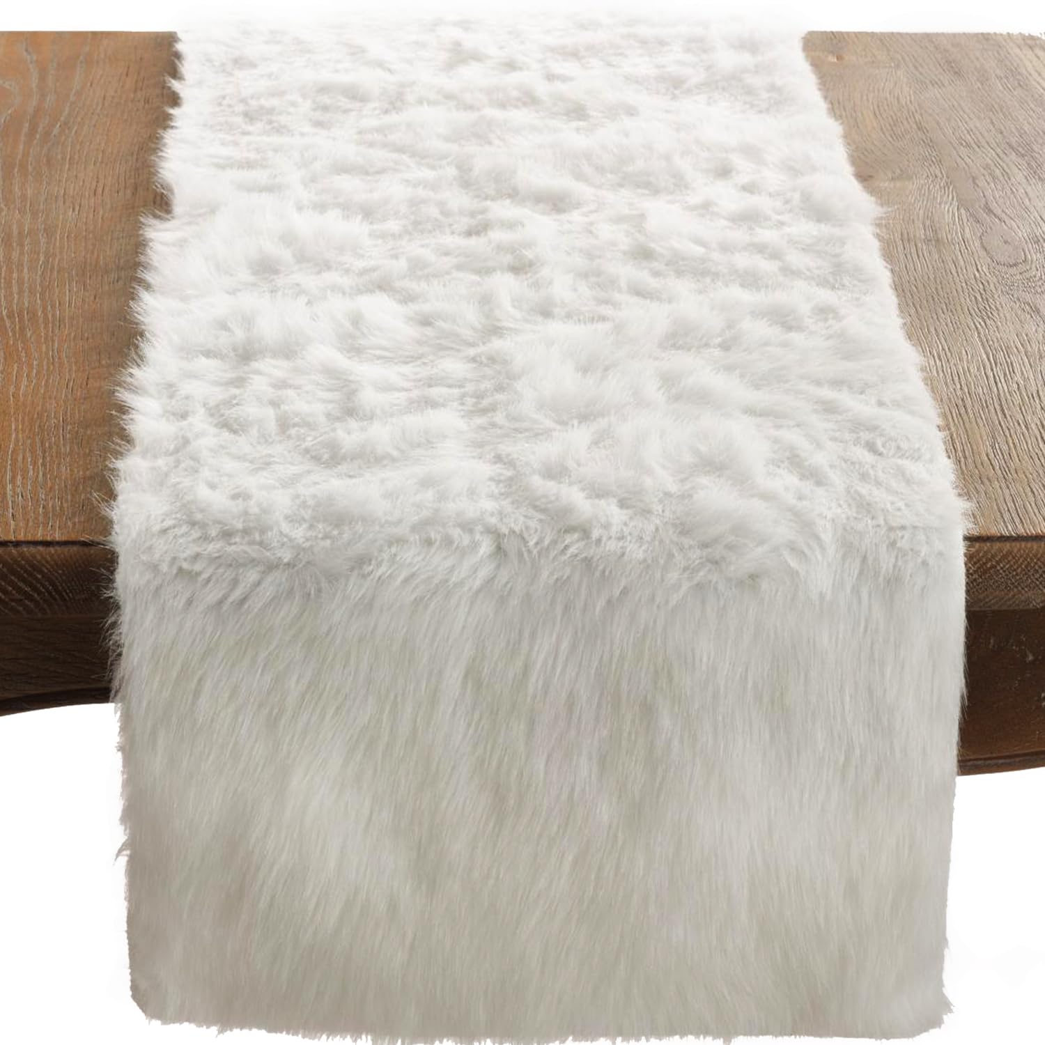 Saro Lifestyle Faux Fur Design Topper Table Runner, White, 15''X90''