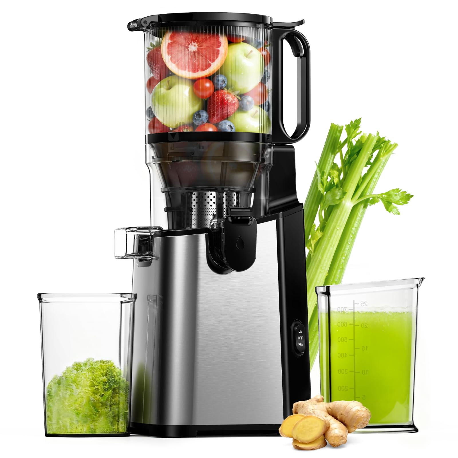 Juicer Machines, EUHOMY 5.8 Wide Feed Chute Cold Press Juicer for Whole Vegetables & Fruits with 400W, High Juice Yield, Easy to